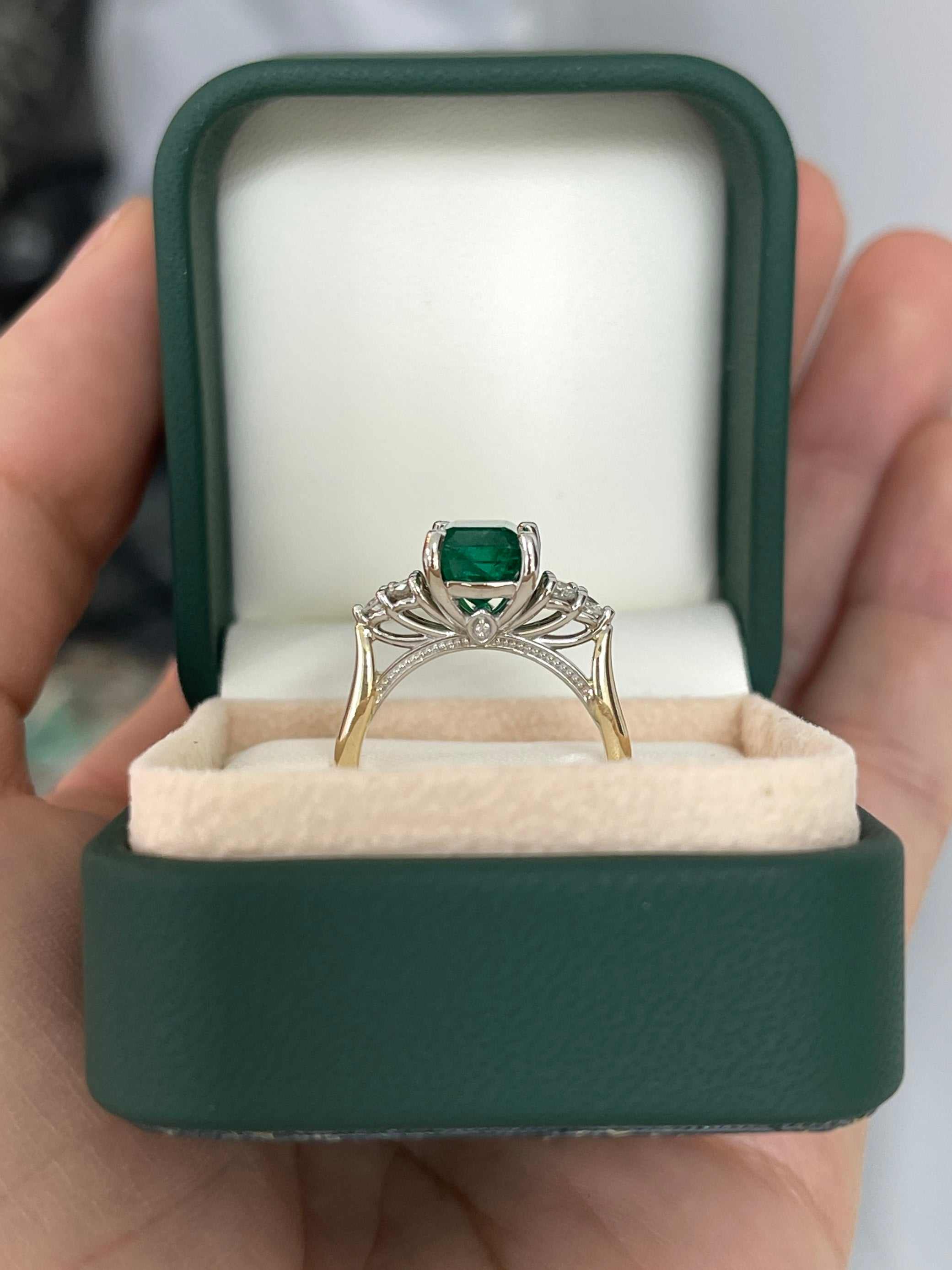 3.64tcw Emerald & Diamond Cluster 7 Stone Engagement Ring 14K Two Toned - JR Colombian Emeralds