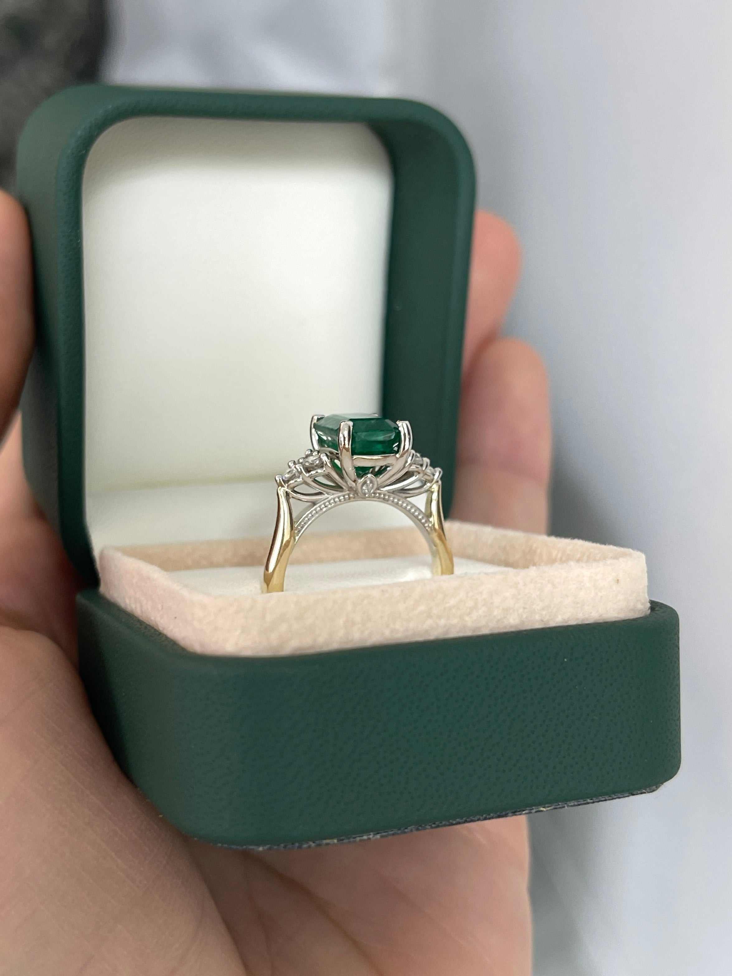 3.64tcw Emerald & Diamond Cluster 7 Stone Engagement Ring 14K Two Toned - JR Colombian Emeralds