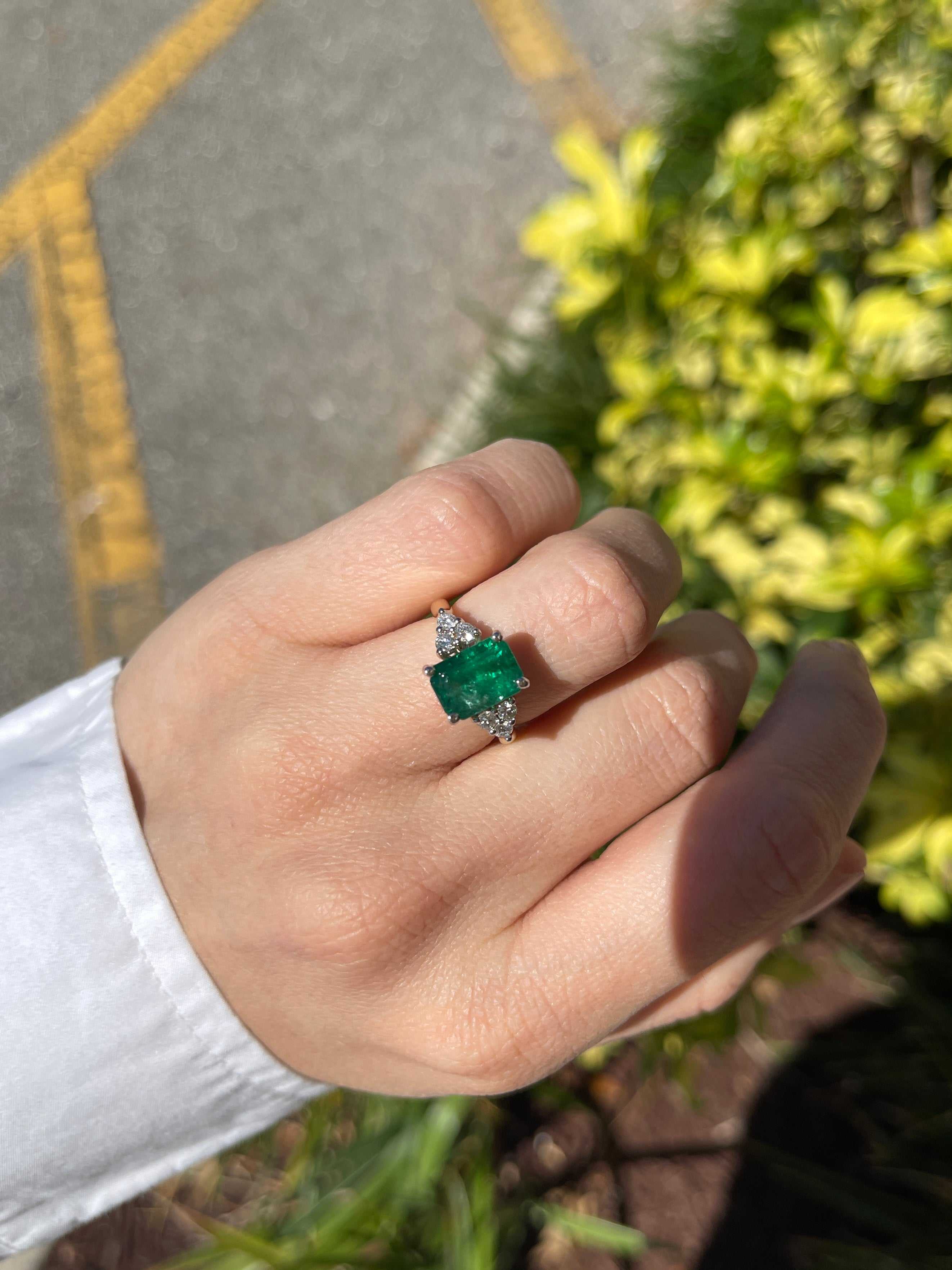 3.64tcw Emerald & Diamond Cluster 7 Stone Engagement Ring 14K Two Toned - JR Colombian Emeralds