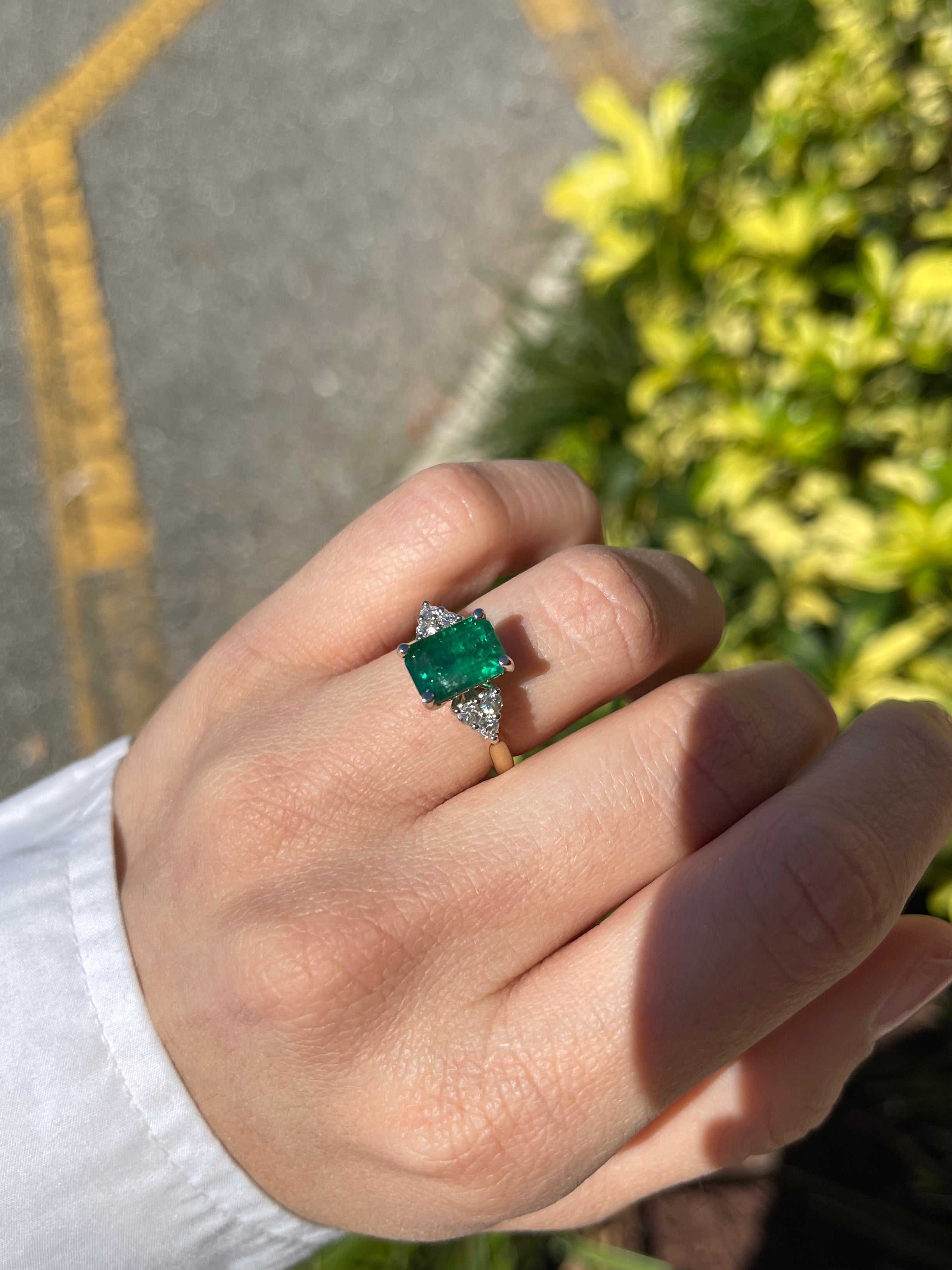 3.64tcw Emerald & Diamond Cluster 7 Stone Engagement Ring 14K Two Toned - JR Colombian Emeralds