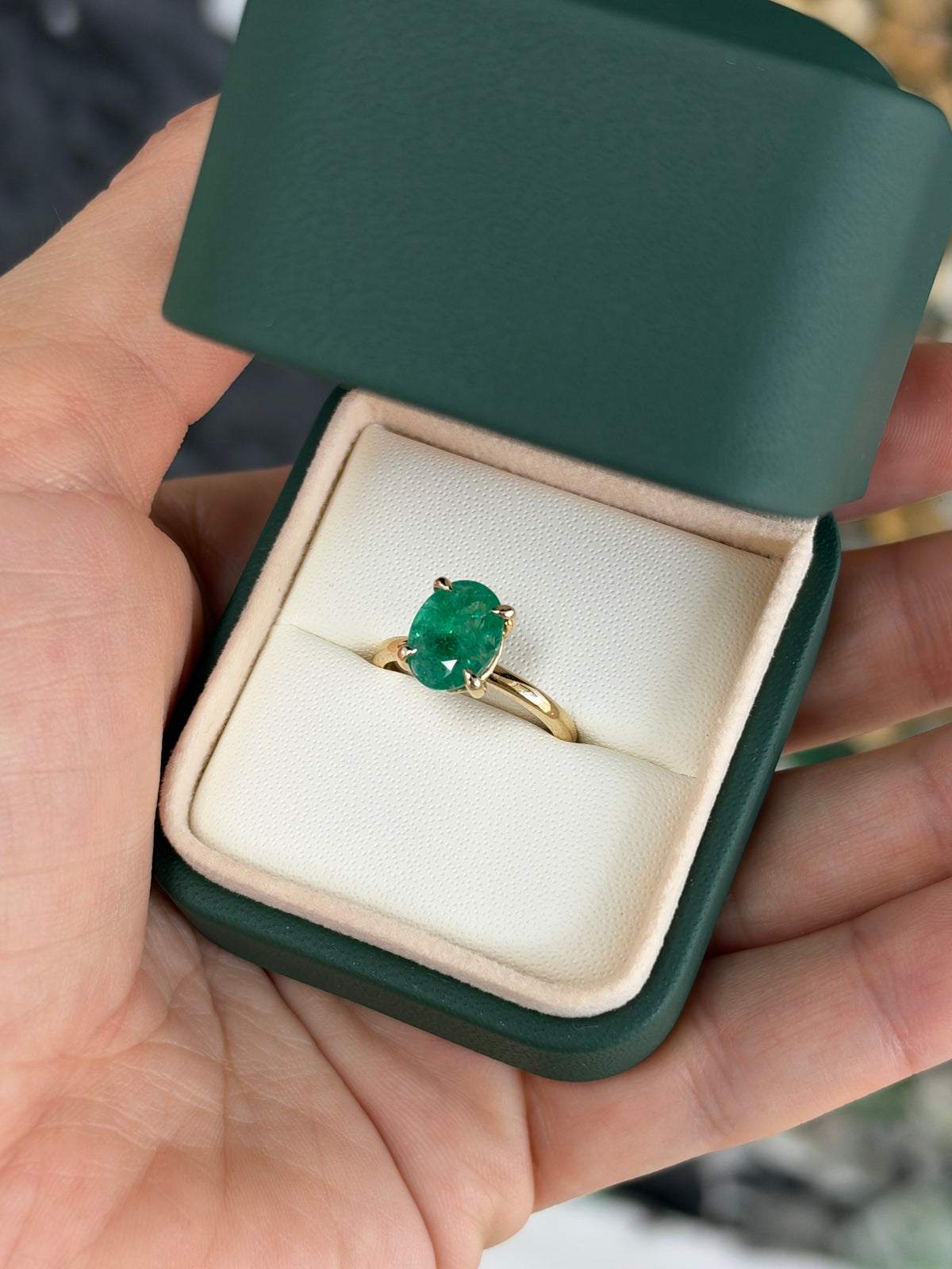 2.37ct 14K Natural Medium Green Oval Solitaire Four Prong Ring