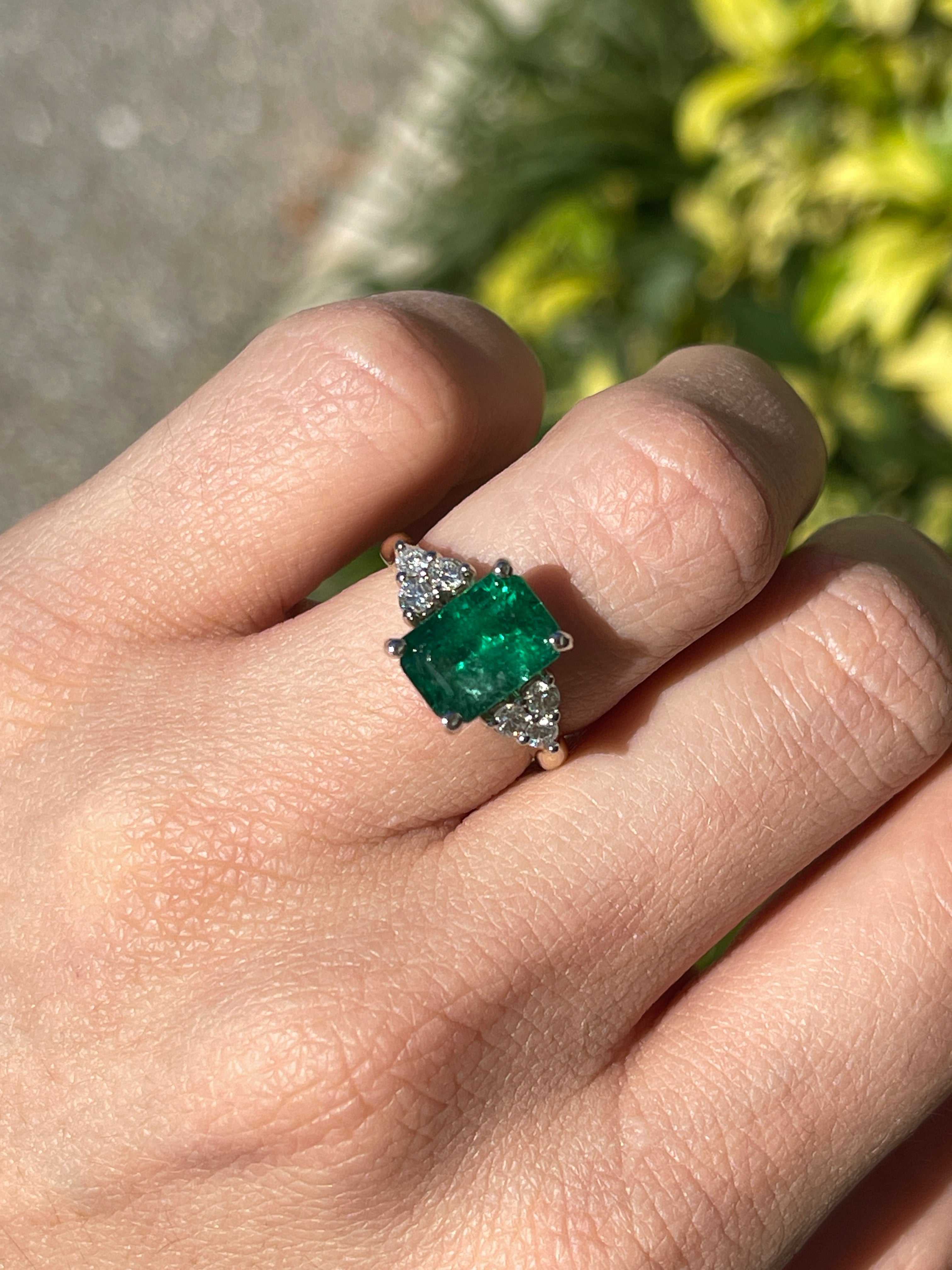 3.64tcw Emerald & Diamond Cluster 7 Stone Engagement Ring 14K Two Toned - JR Colombian Emeralds