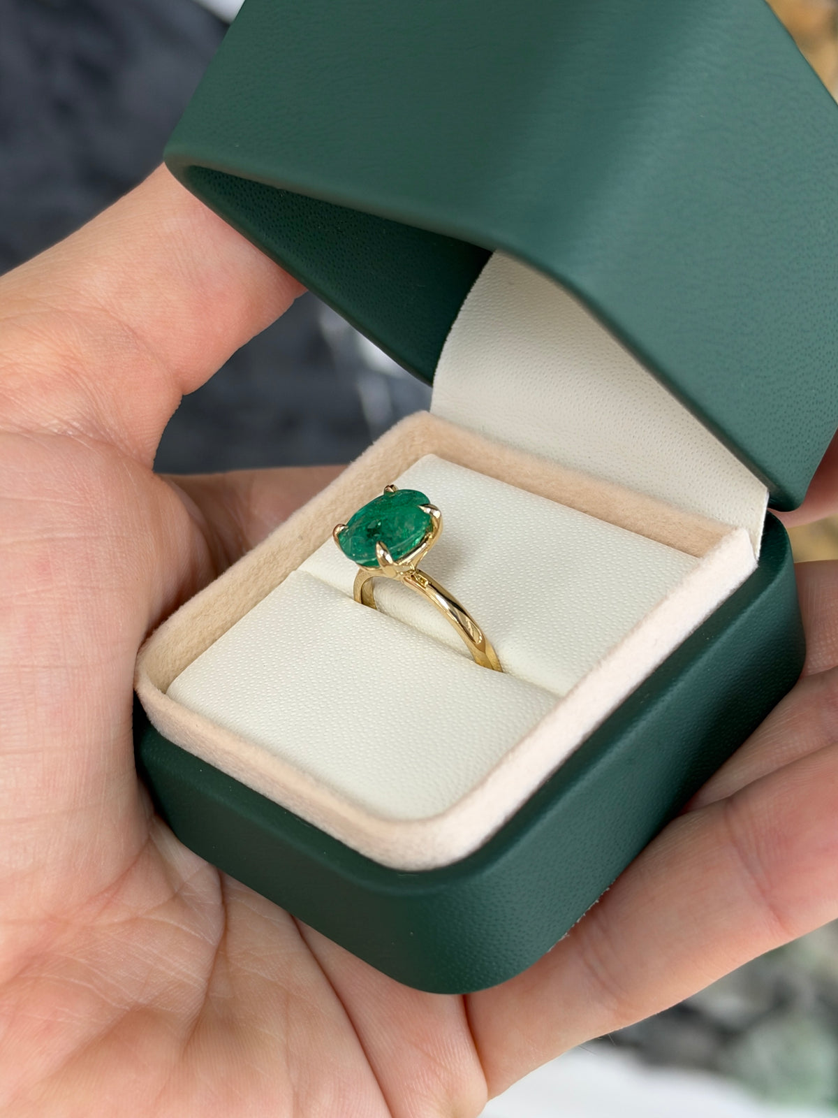 2.37ct 14K Natural Medium Green Oval Solitaire Four Prong Ring