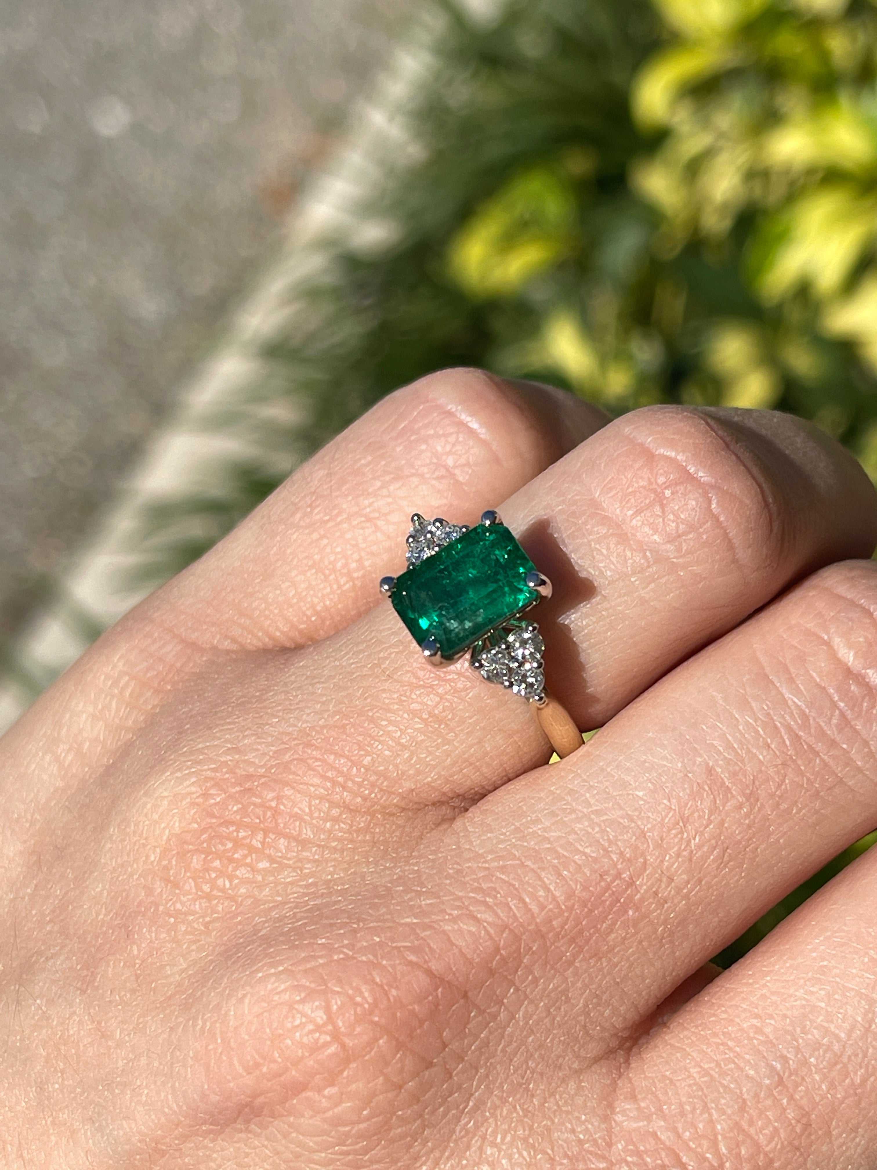 3.64tcw Emerald & Diamond Cluster 7 Stone Engagement Ring 14K Two Toned - JR Colombian Emeralds