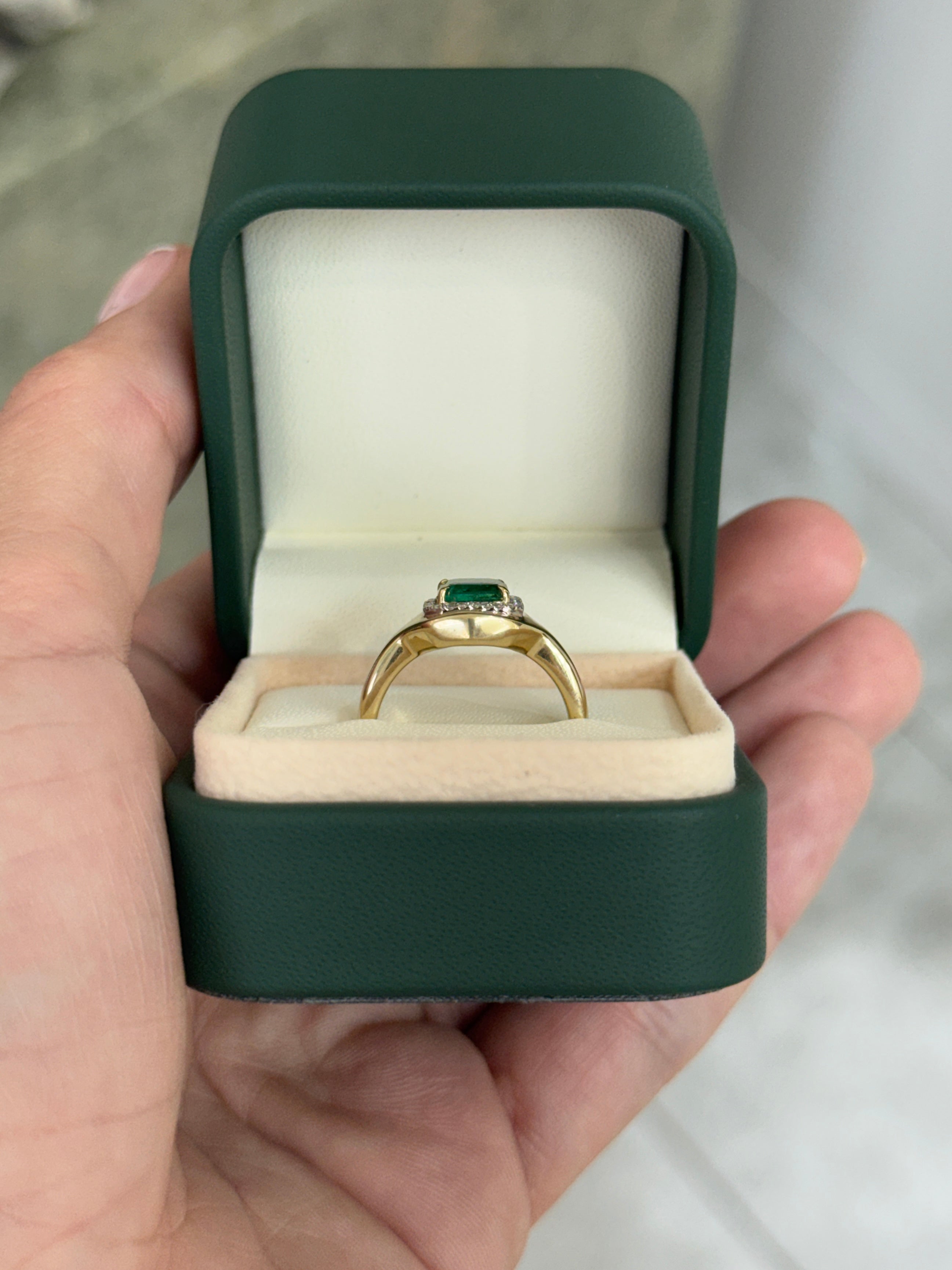 1.60tcw 14K Full Finger Coverage Asscher Cut Emerald & Diamond Halo Accent Statement Ring