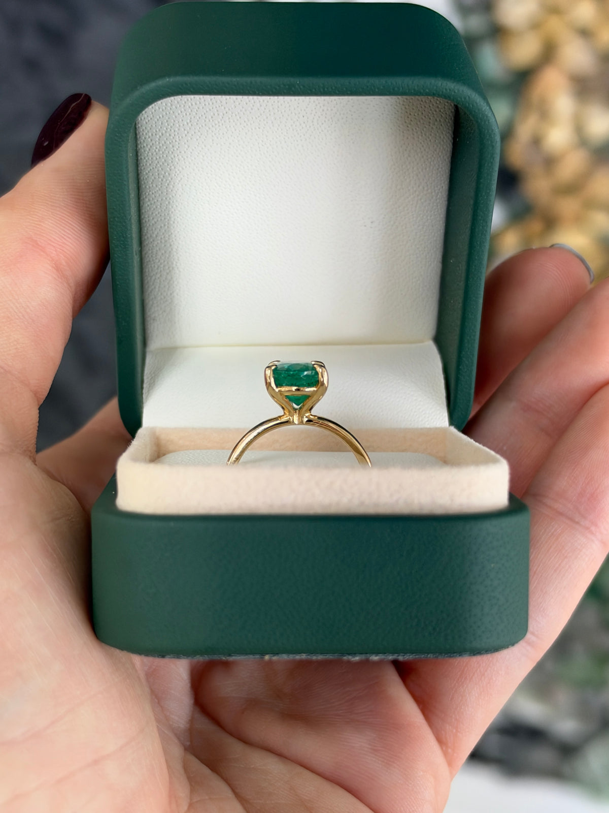 2.37ct 14K Natural Medium Green Oval Solitaire Four Prong Ring