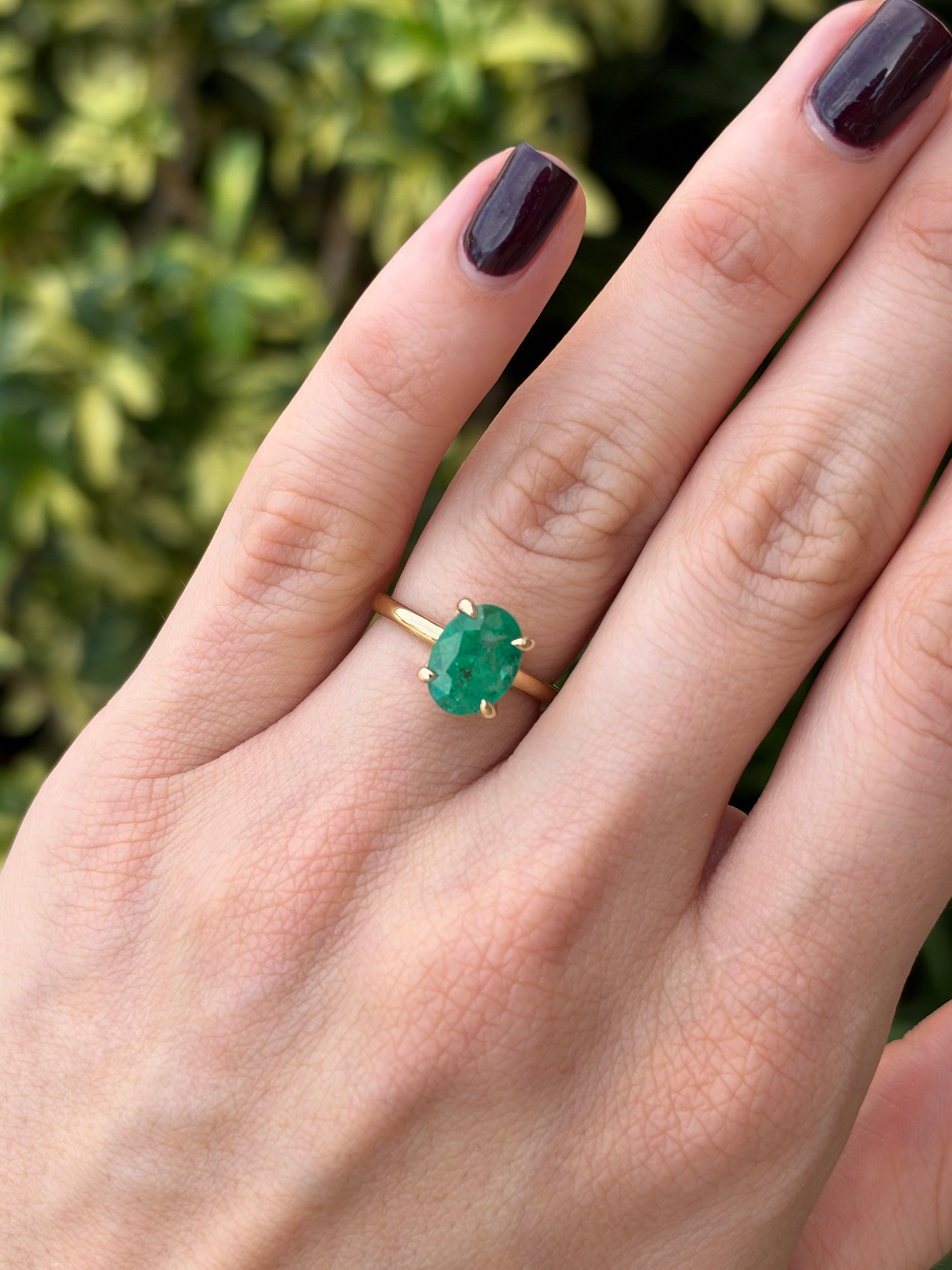 2.37ct 14K Natural Medium Green Oval Solitaire Four Prong Ring