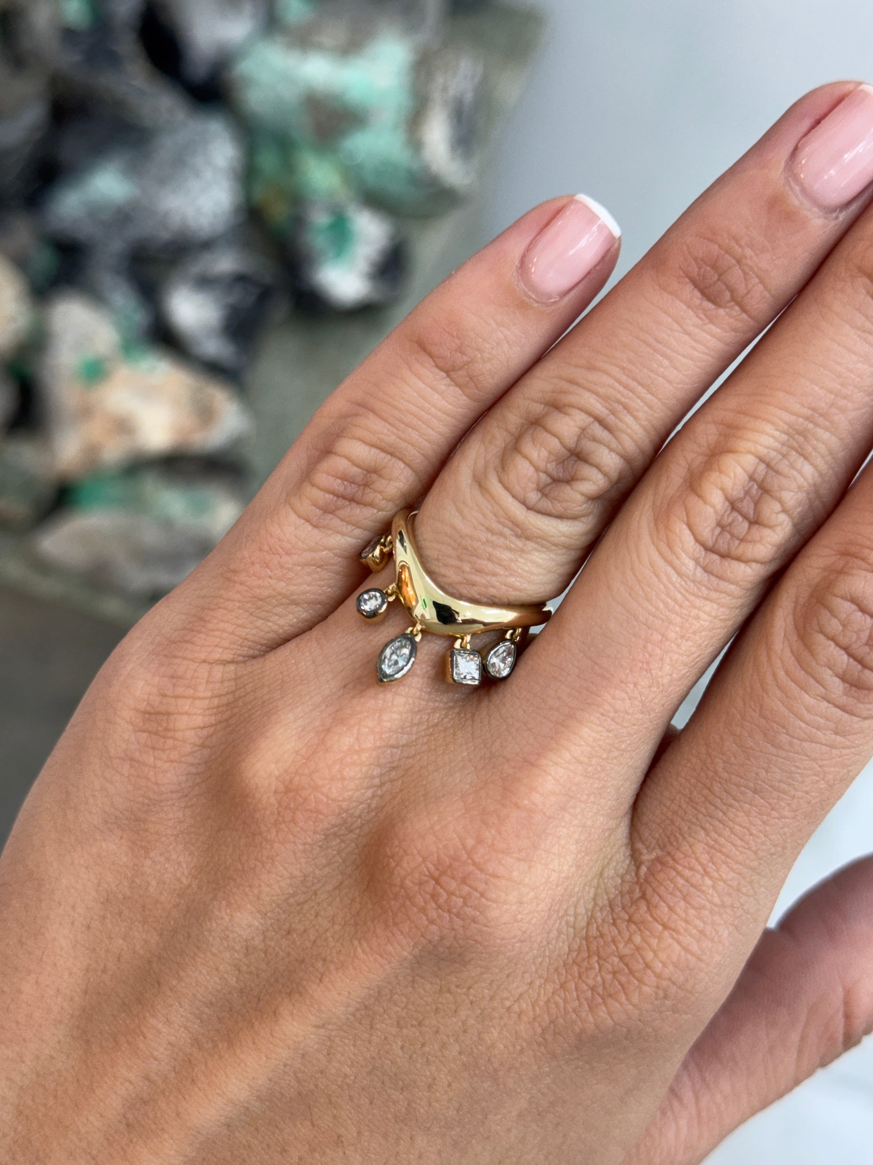 Custom Curve Multi Shape Diamond Dancing Wedding Band 14K
