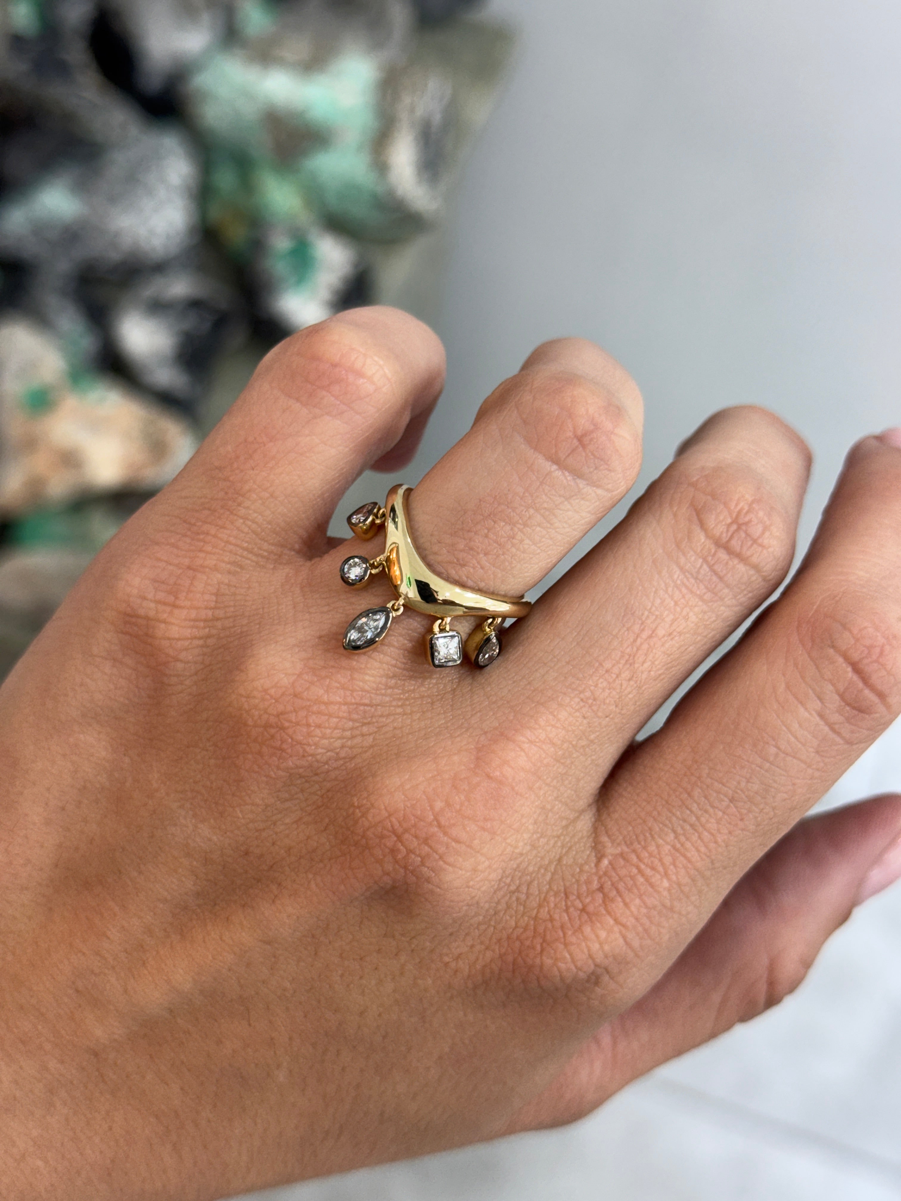 Custom Curve Multi Shape Diamond Dancing Wedding Band 14K