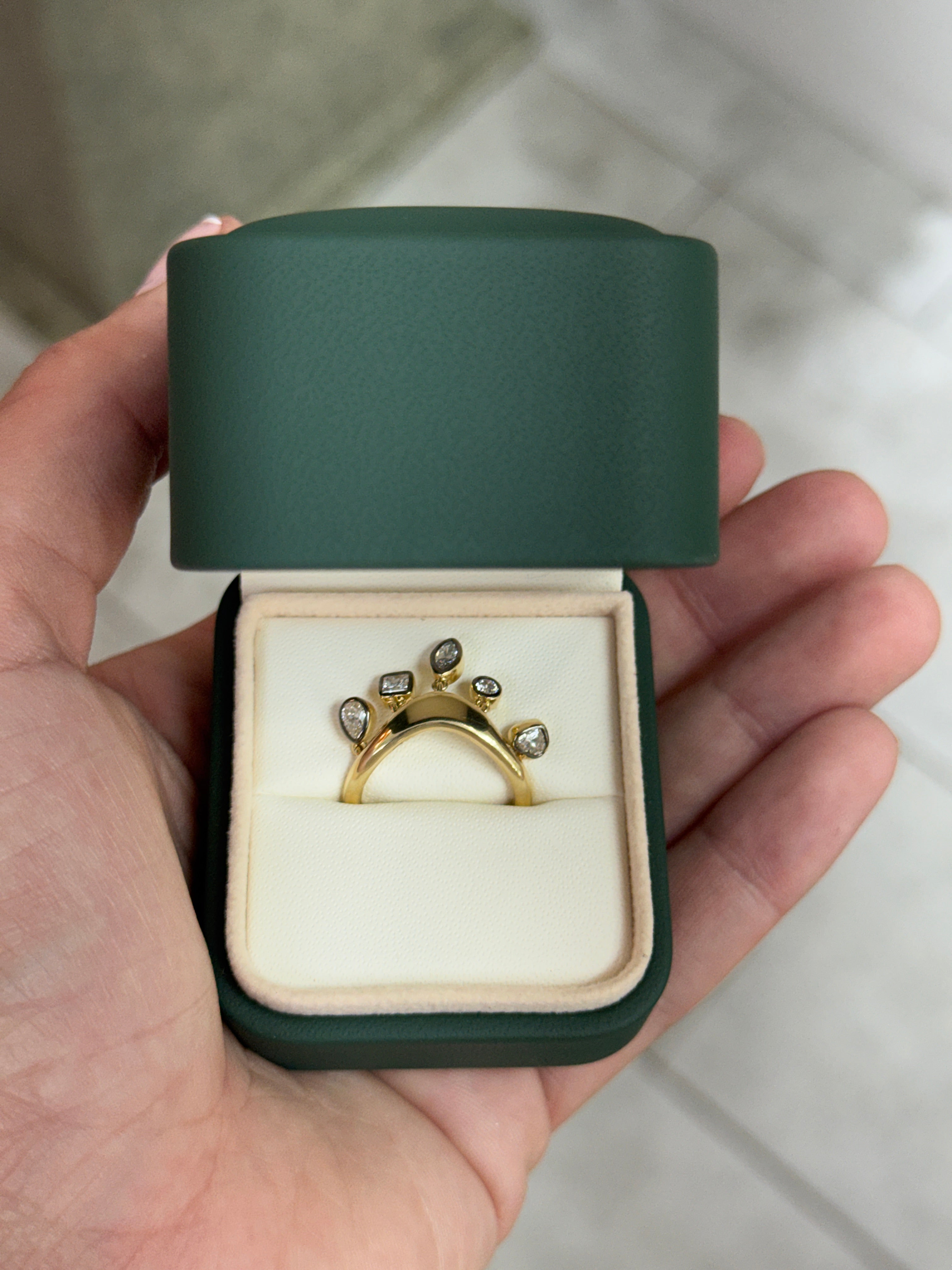 Custom Curve Multi Shape Diamond Dancing Wedding Band 14K