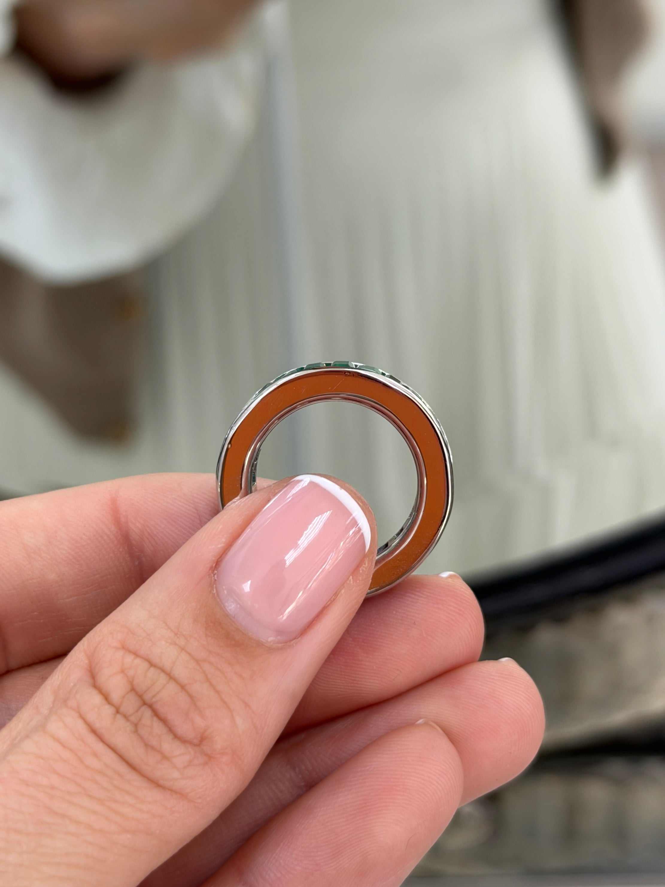 10.05tcw Platinum AAA+ Baguette Colombian Emerald & Blue Sapphire Channel Set Eternity Band- Size 7