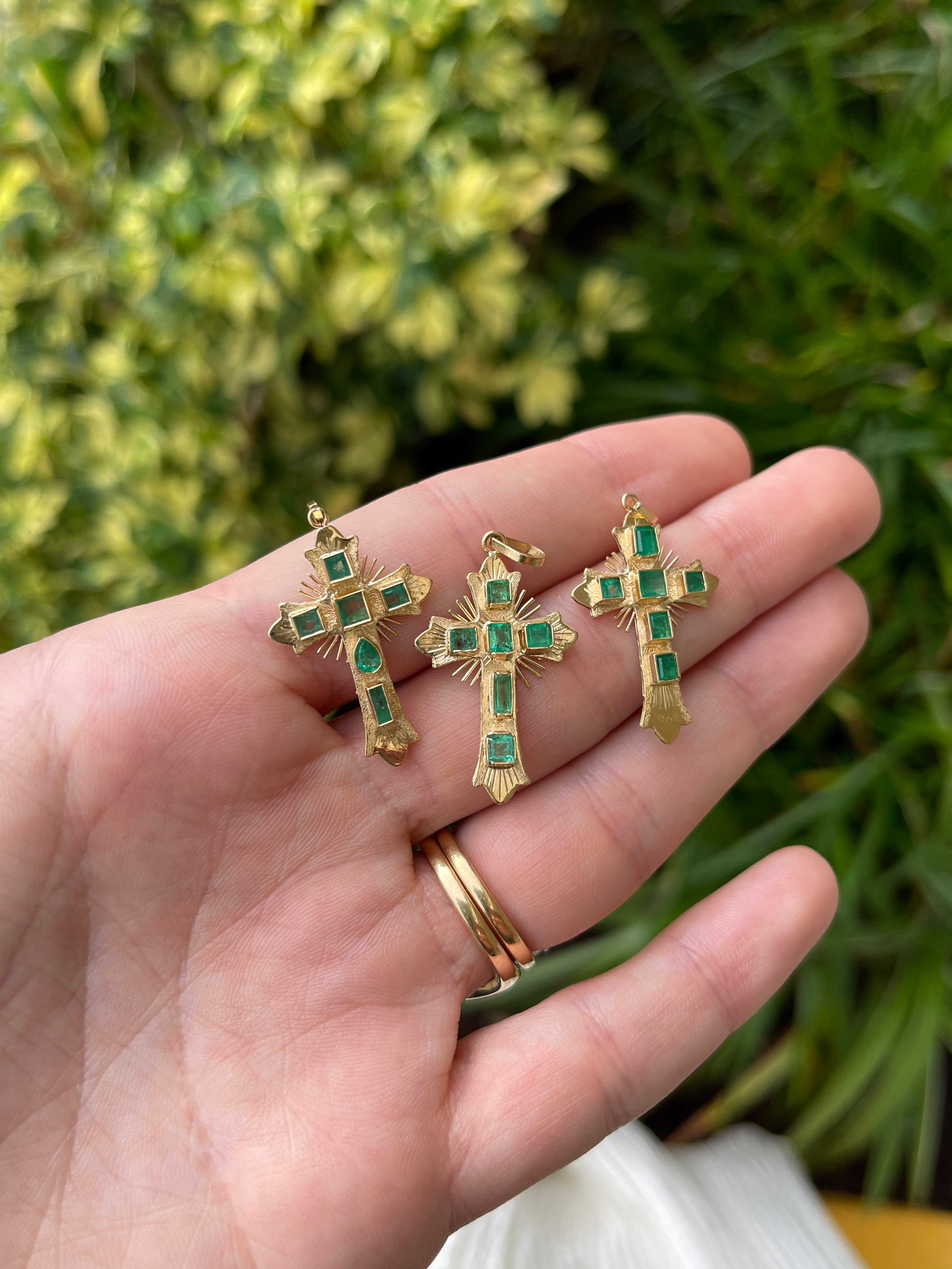 As seen on Instagram: Pre Columbian Inspired 18K Colombian Emerald Crosses - JR Colombian Emeralds