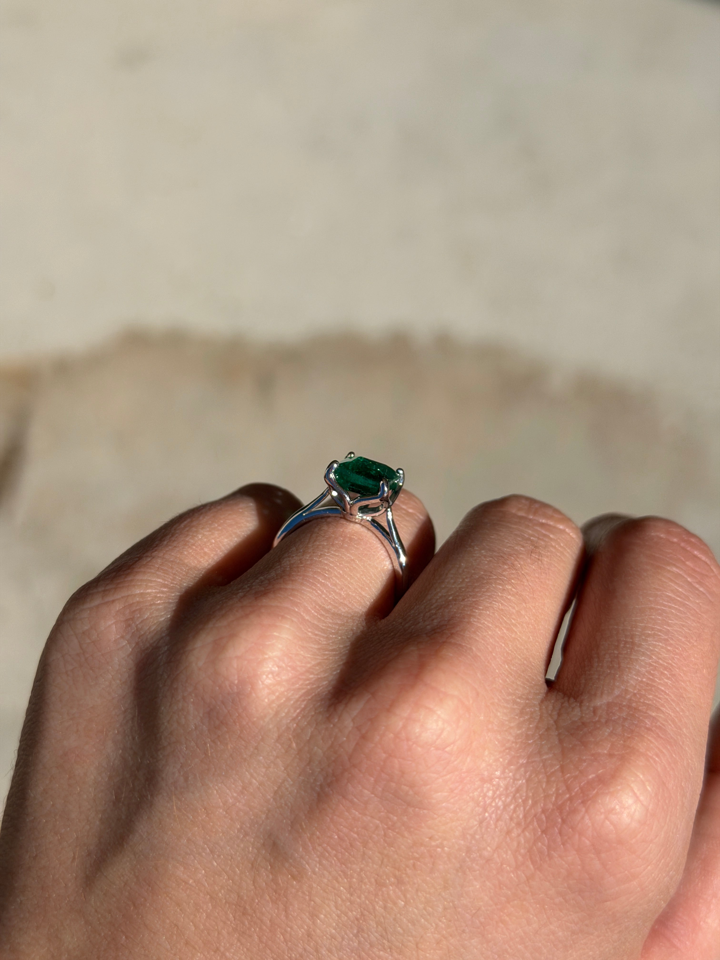 2.93 Carat Asscher Cut Natural Emerald White Gold Solitaire Engagement Ring