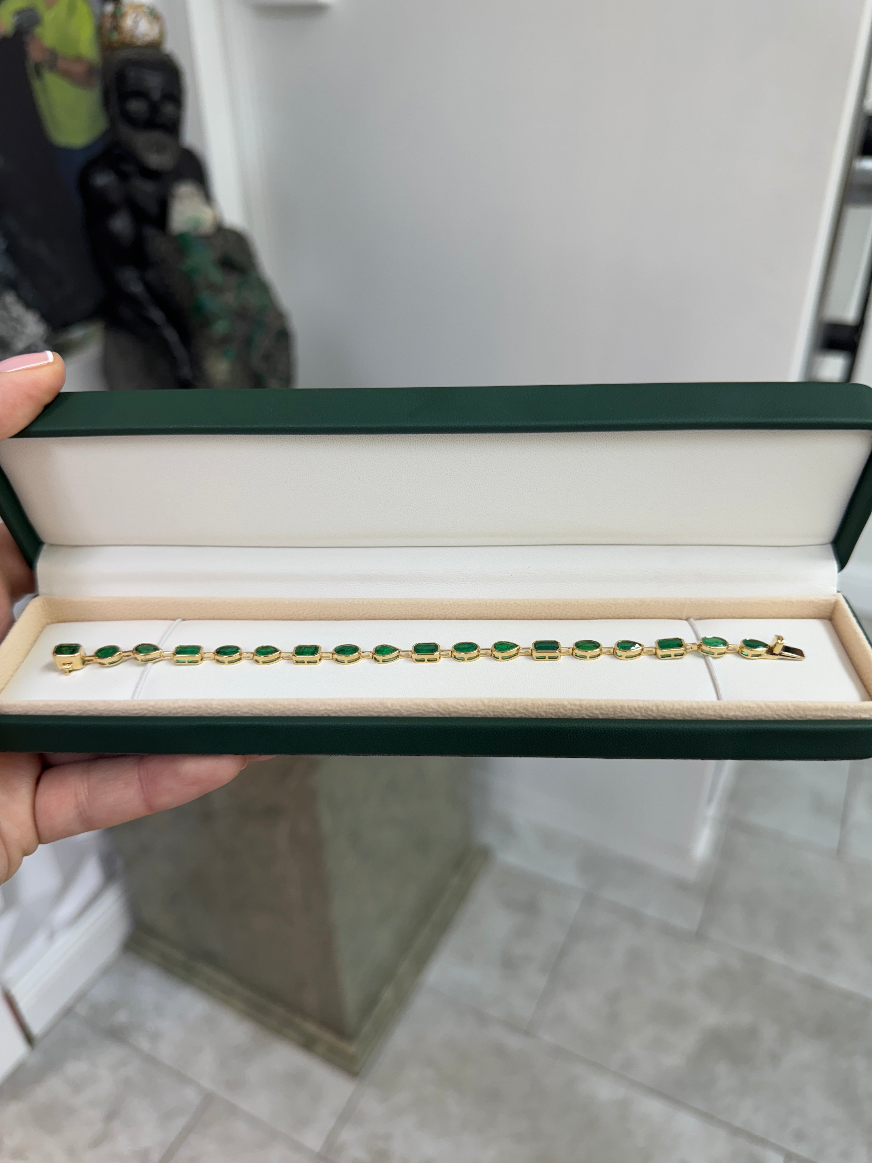 7.93tcw 18K Emerald Mixed Shape Tennis Bracelet- 7 Inches