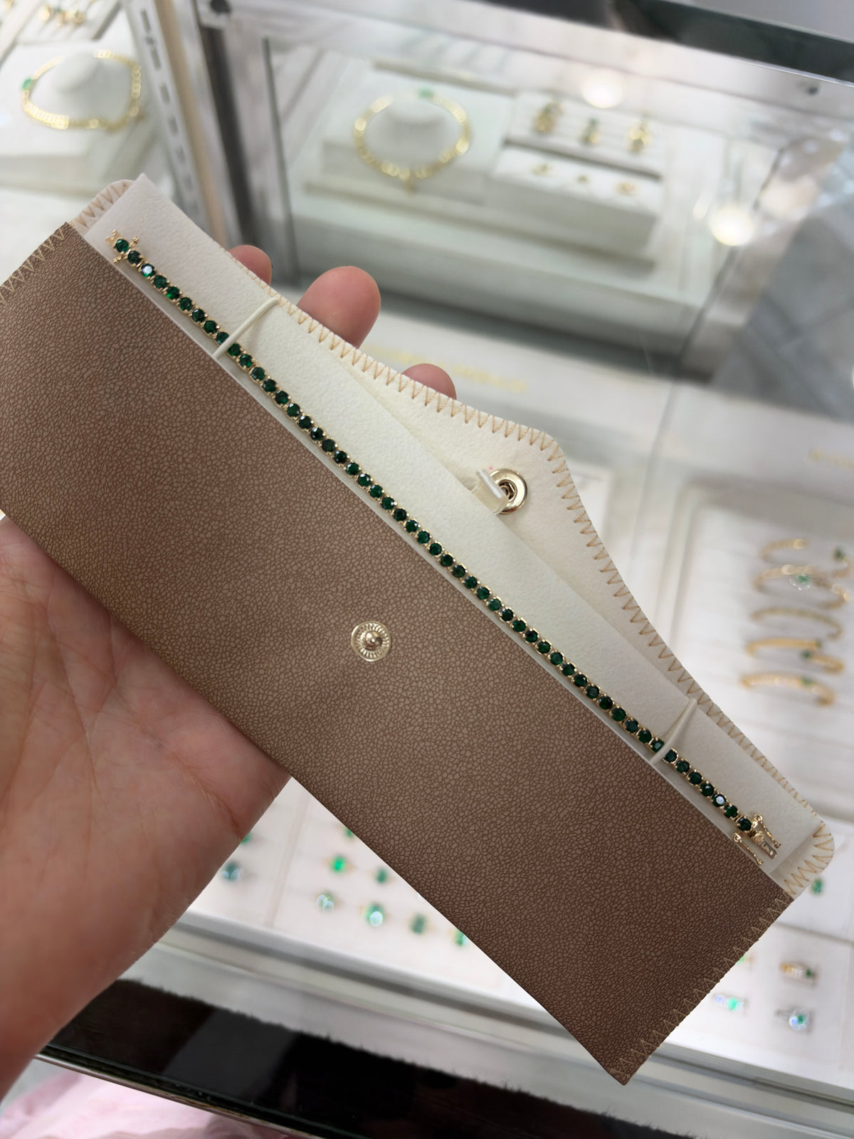 Natural dark green emerald tennis bracelet with 4.67tcw, 14K gold, 7-inch length, by JR Colombian Emeralds.