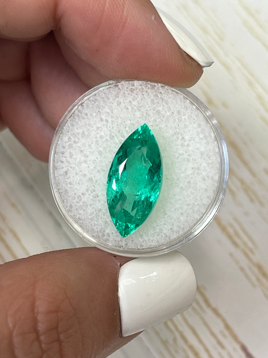 18.5x9 Marquise Cut Colombian Green Emerald, 6.84 Carats, Genuine