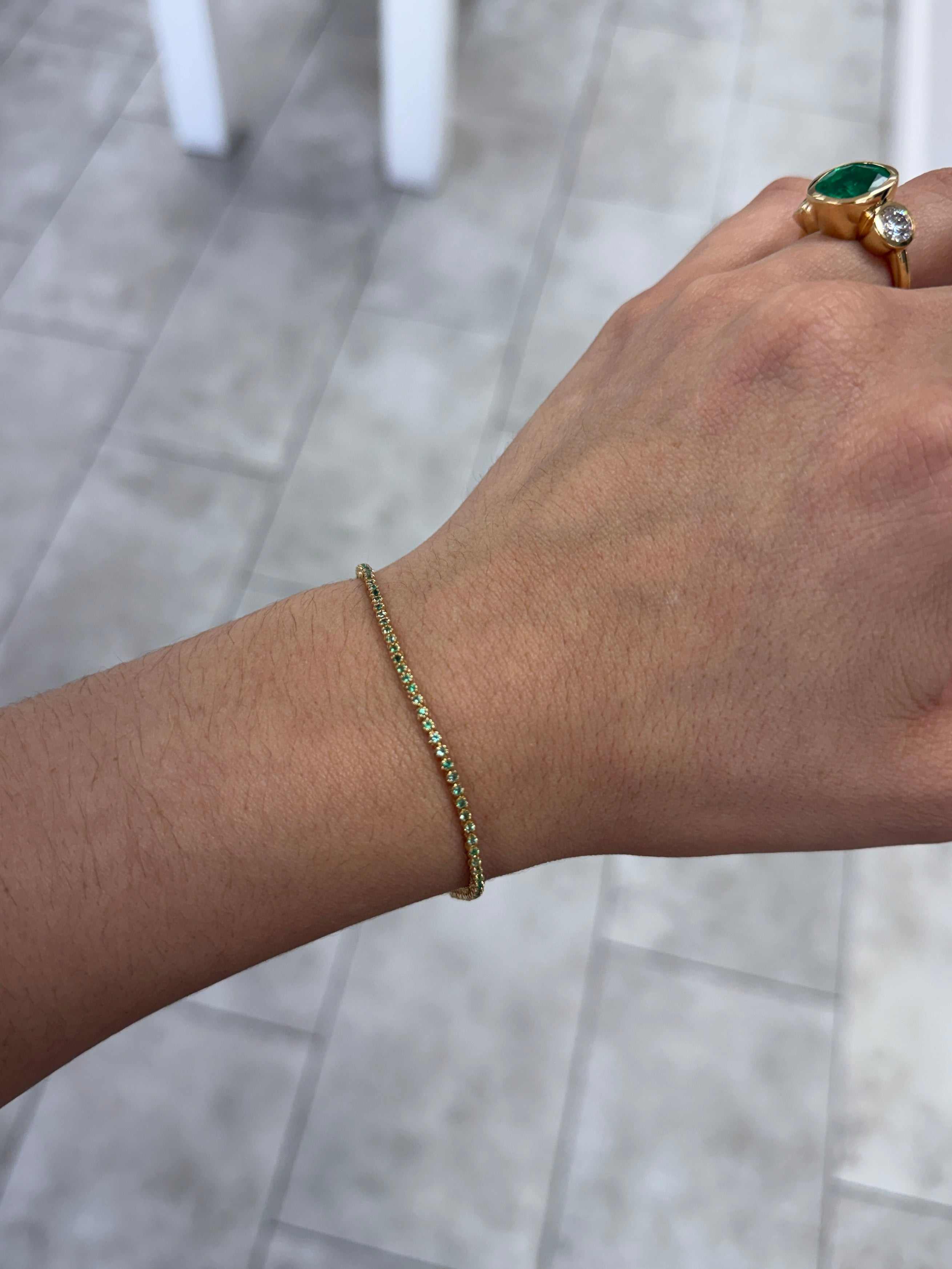 1.13tcw Petite Emerald Tennis Bracelet 14K Gold- 7 Inches - JR Colombian Emeralds