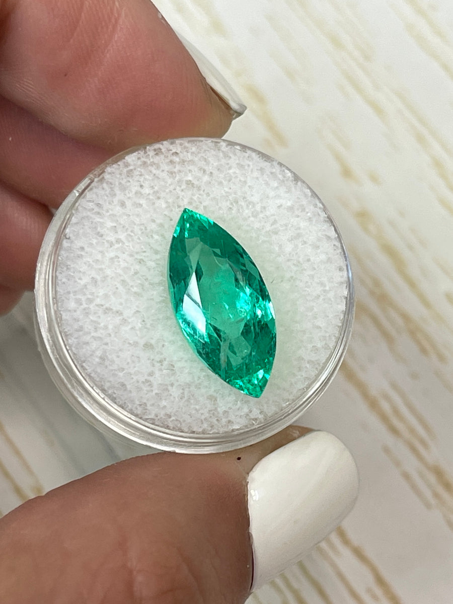 6.84 Carat Marquise-Shaped Colombian Green Emerald, 18.5x9 mm