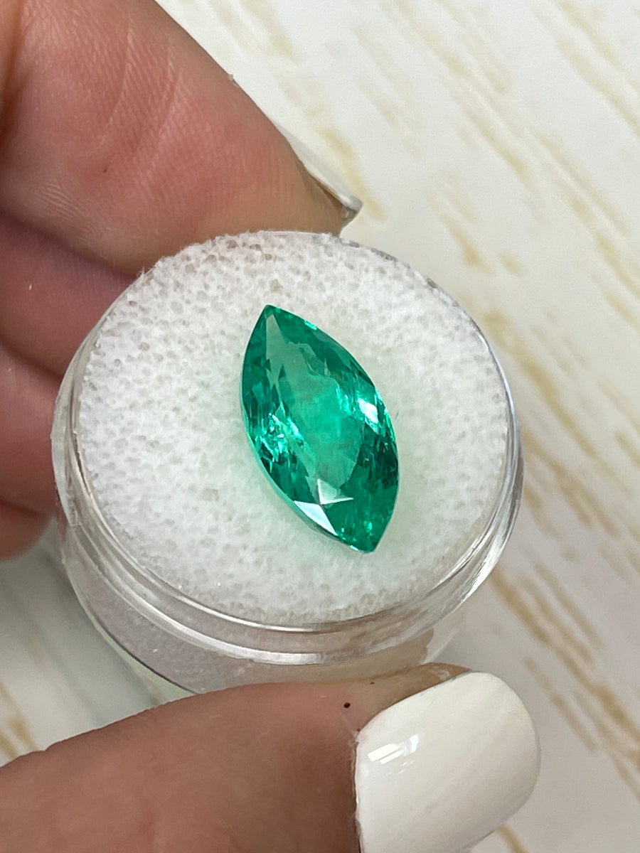 Colombian Green Emerald Marquise, 6.84 Carats, 18.5x9mm, Authentic
