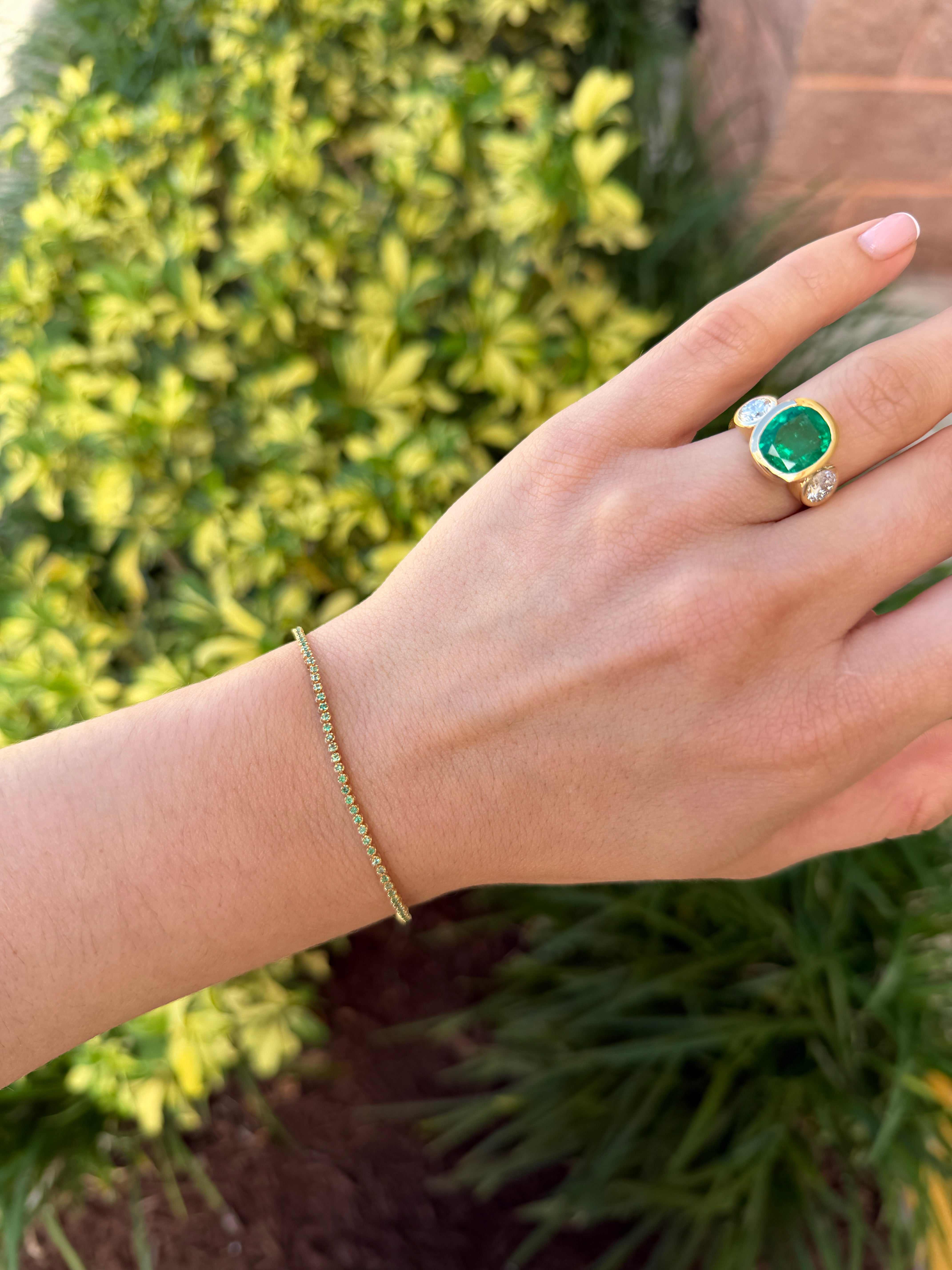 1.13tcw Petite Emerald Tennis Bracelet 14K Gold- 7 Inches - JR Colombian Emeralds