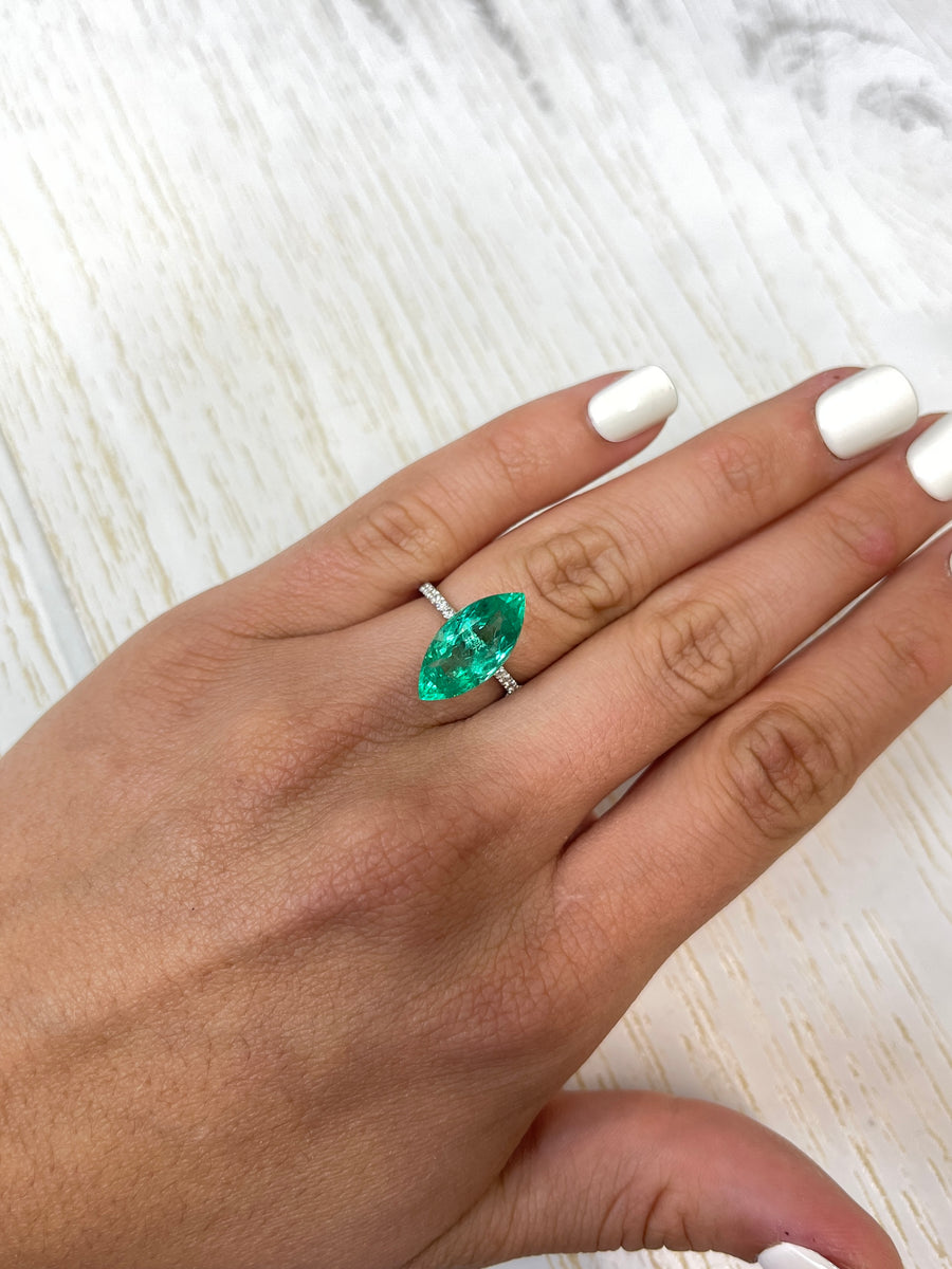 6.84 Carat Authentic Colombian Green Emerald, 18.5x9mm Marquise