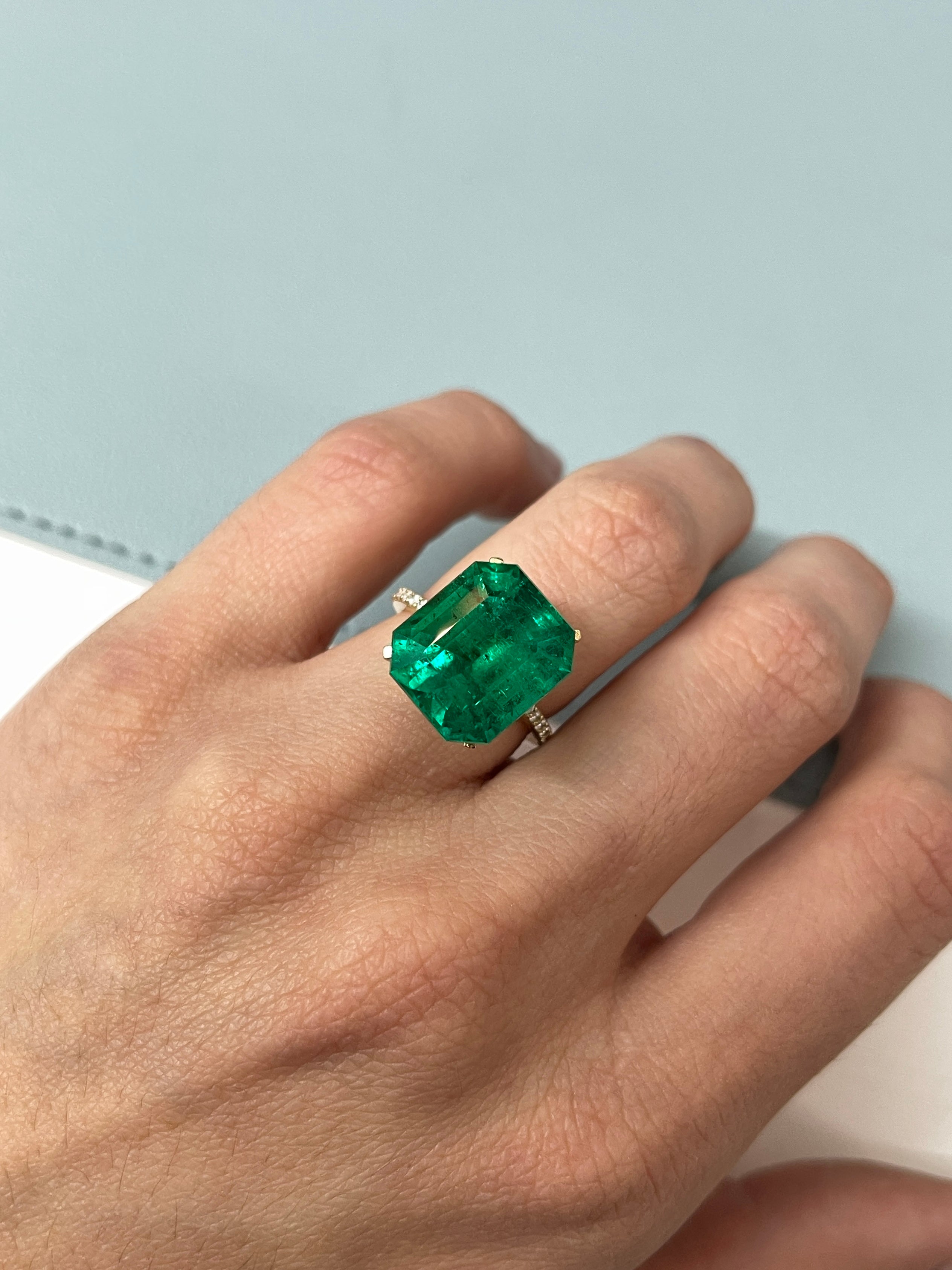Large 12.81 Carat GRS Minor Oil Vivid Green Colombian Emerald-Loose