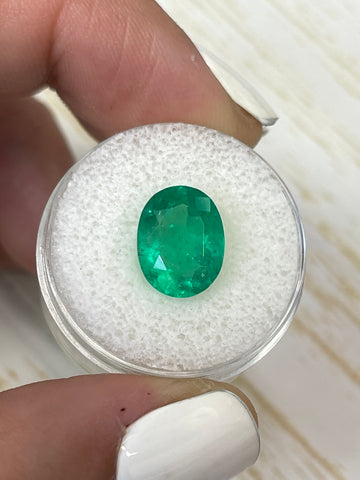 Oval-Cut 4.04 Carat Colombian Emerald with Yellowish Green Hue - Loose Natural Gem