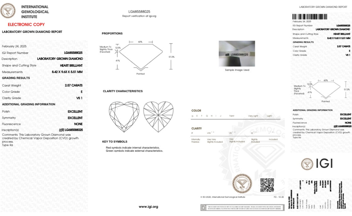 2.57 Carat E VS1 Laboratory Grown Diamond Heart Shape