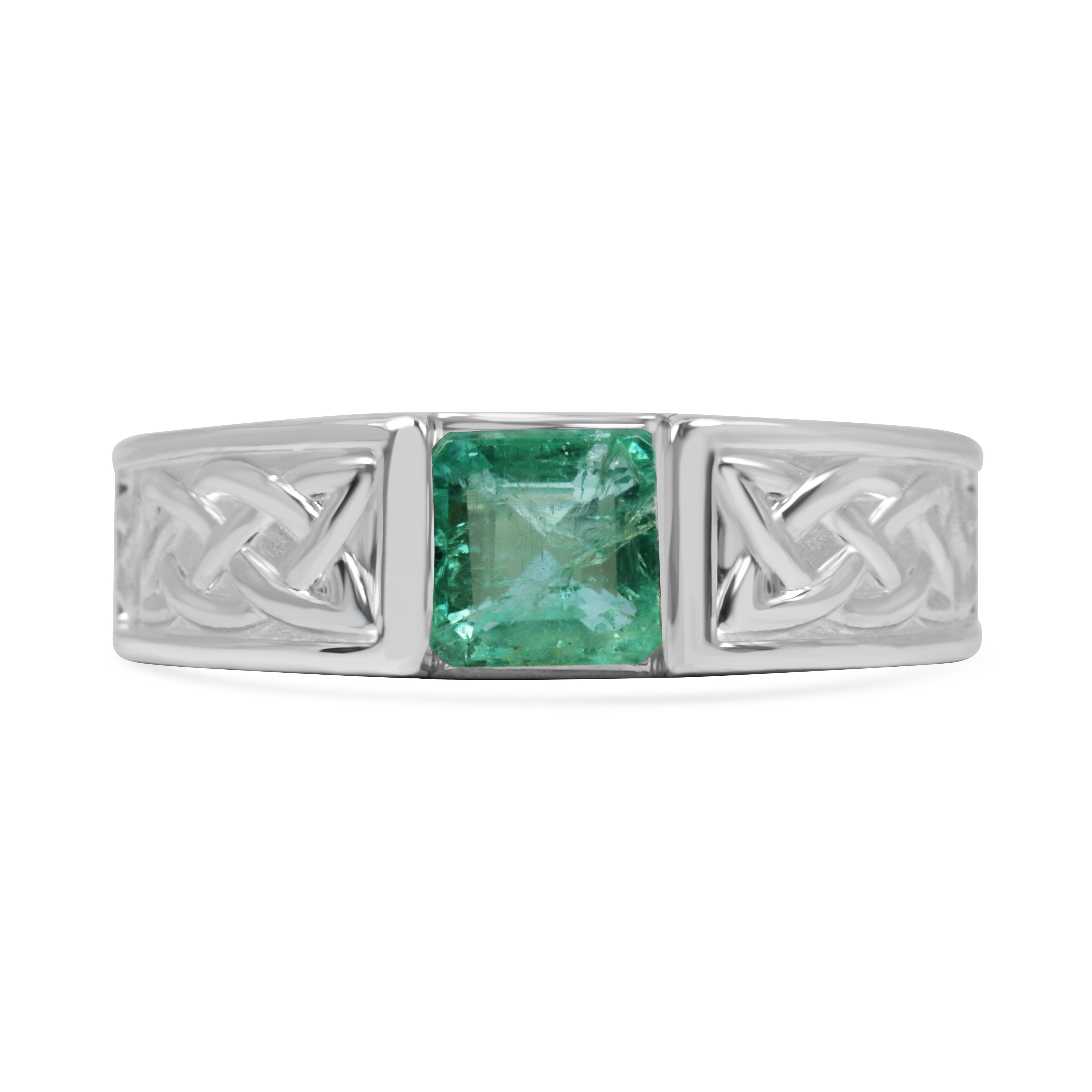 1.70ct 925 Celtic Irish Knot Asscher Emerald Solitaire Ring