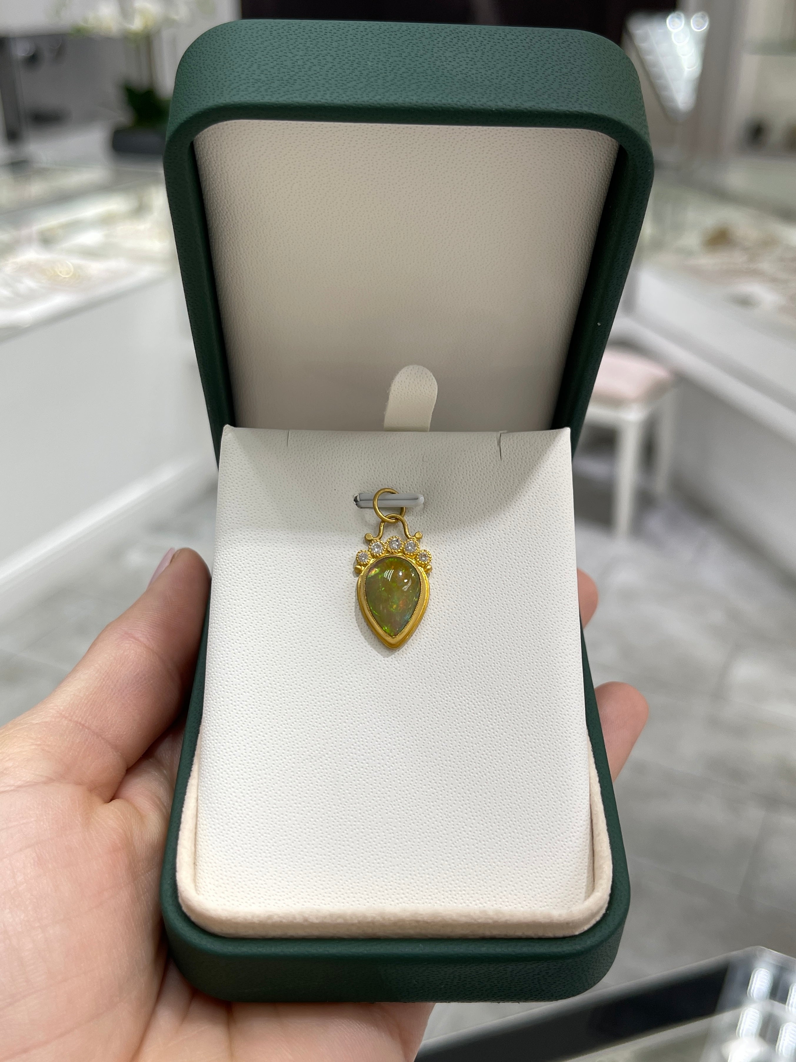 4.13tcw 24K Gold Crystal Opal & Diamond Tiara Pendant - JR Colombian Emeralds