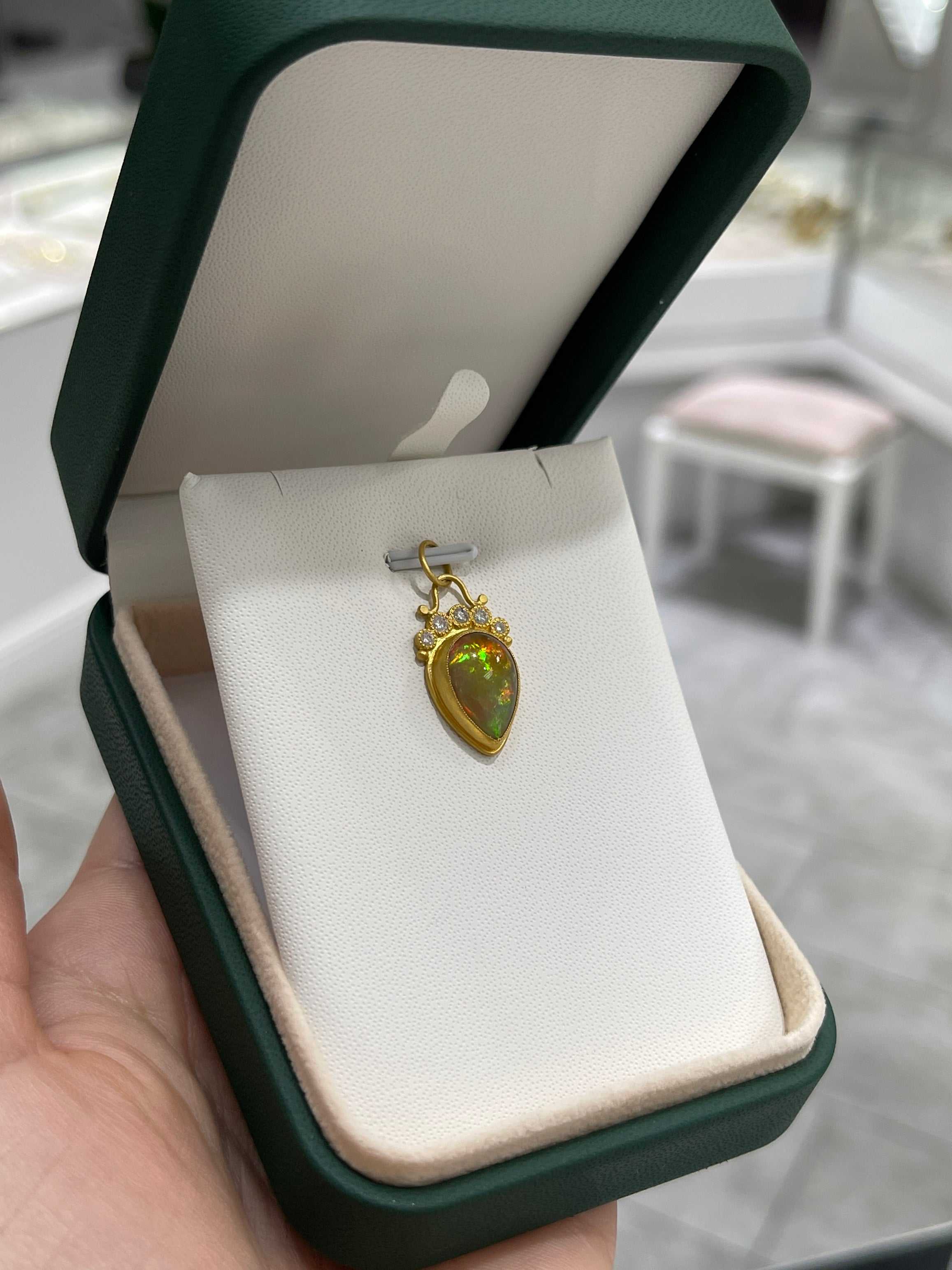 4.13tcw 24K Gold Crystal Opal & Diamond Tiara Pendant - JR Colombian Emeralds