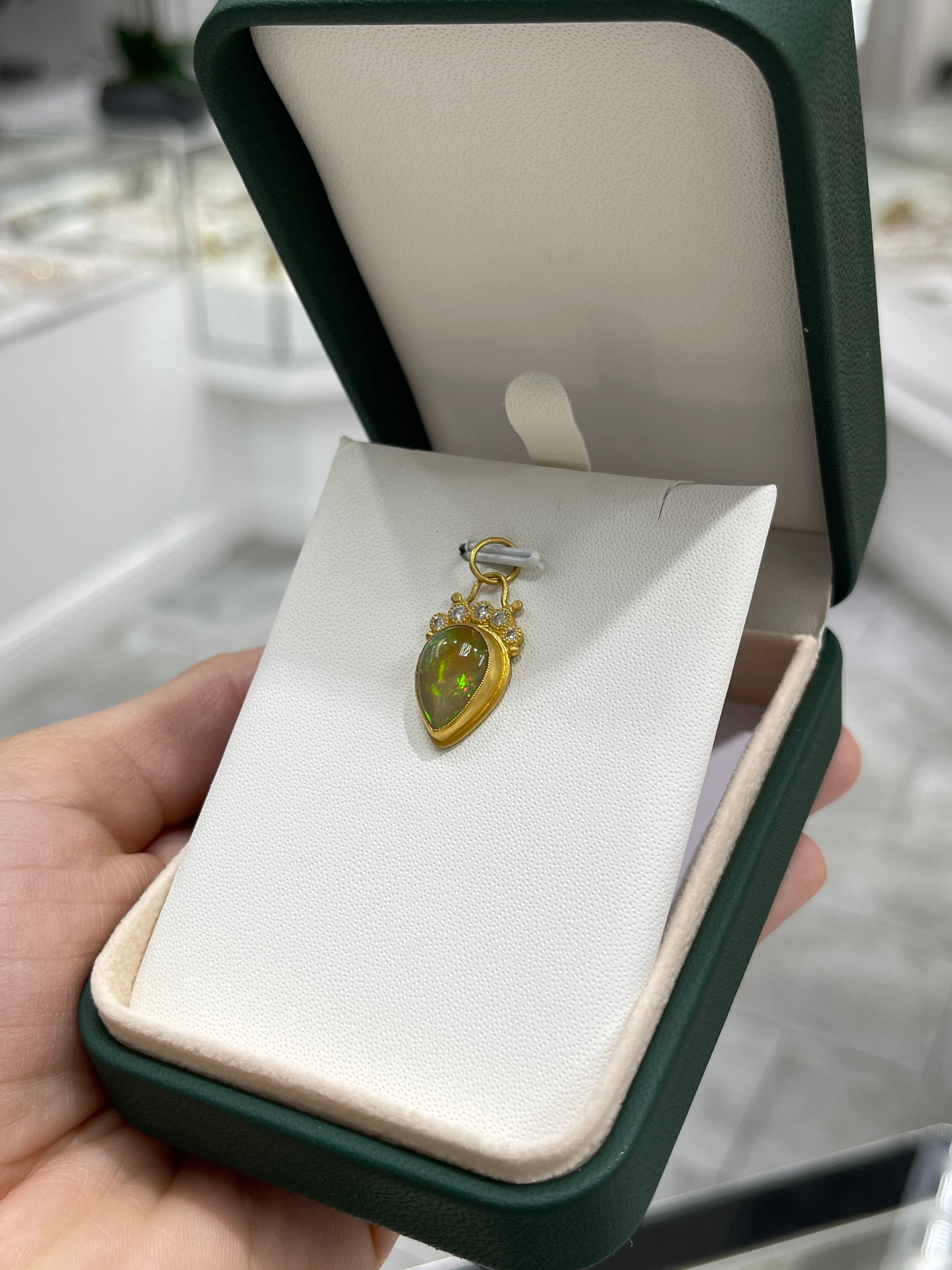 4.13tcw 24K Gold Crystal Opal & Diamond Tiara Pendant - JR Colombian Emeralds
