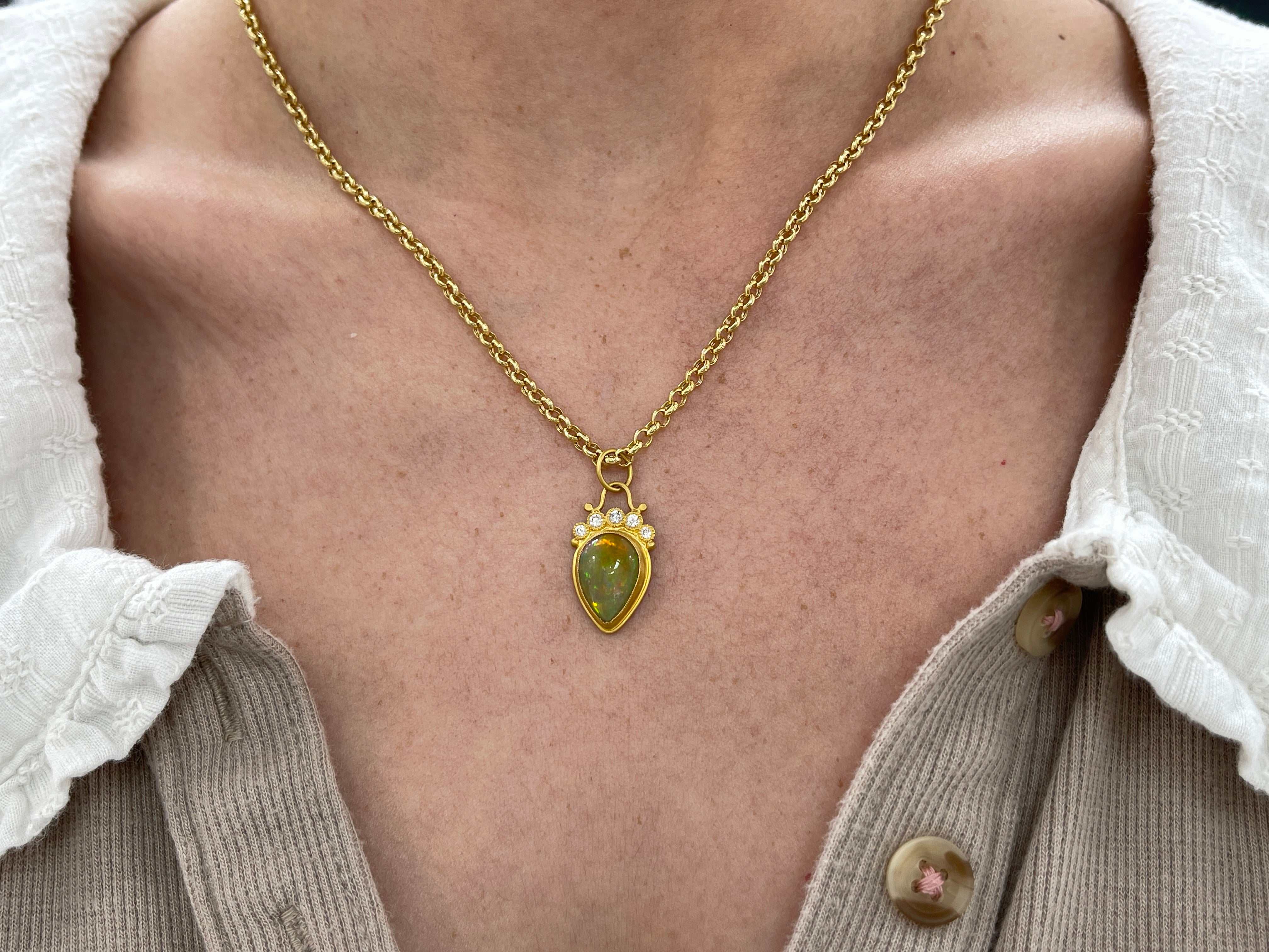 4.13tcw 24K Gold Crystal Opal & Diamond Tiara Pendant - JR Colombian Emeralds