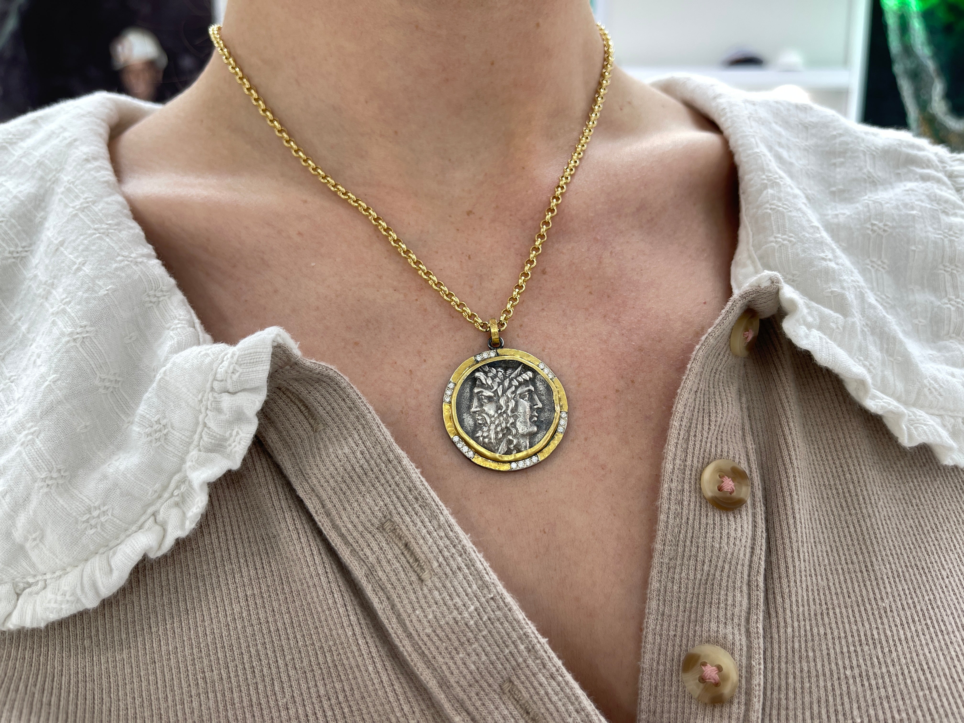 Janus & Janus 24K Gold & Diamond Medallion Pendant