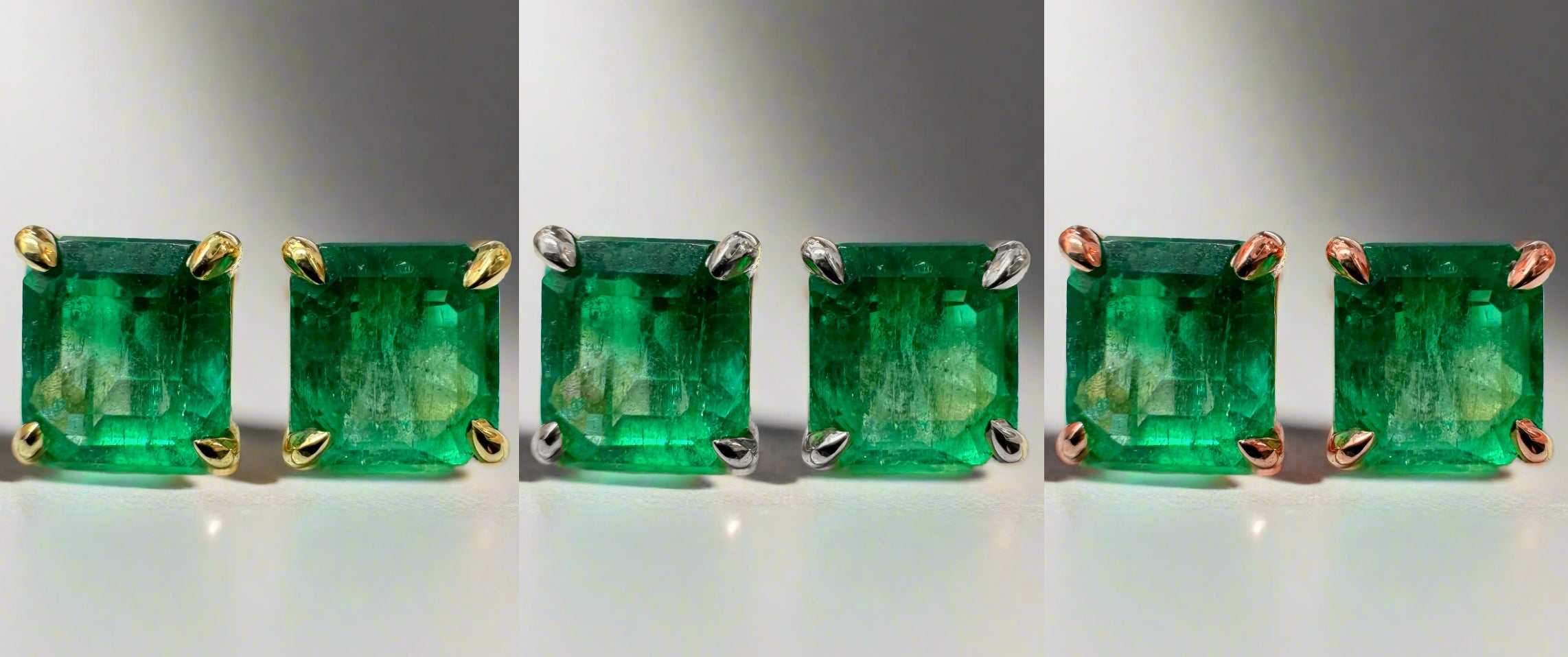 1.98 Carat Total Colombian Emerald Stud Earrings in 18K Gold-Vivid Green Natural Emeralds - JR Colombian Emeralds