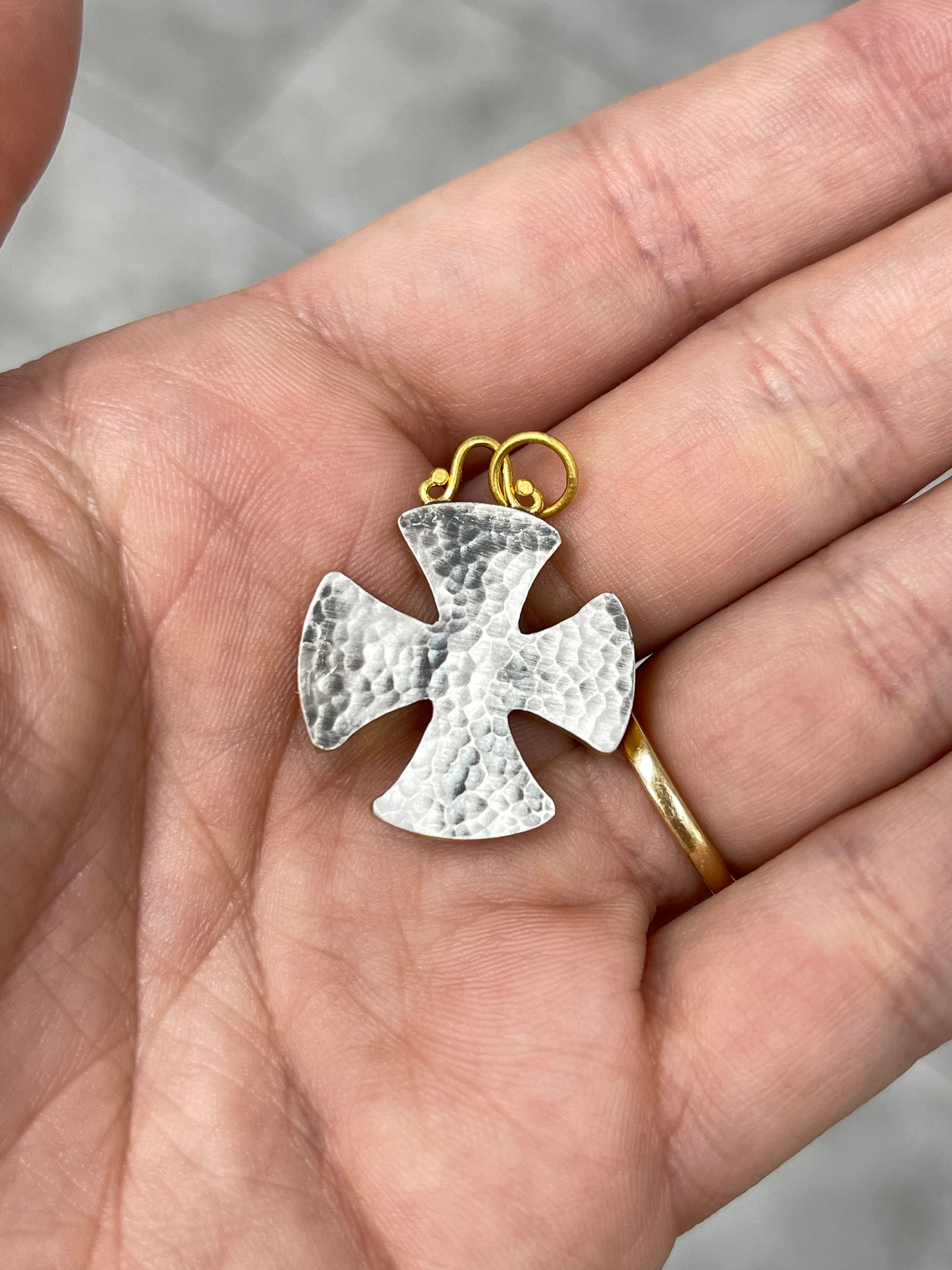 Byzantine 24K Gold & Mother of Pearl Maltese Emerald Cross - JR Colombian Emeralds