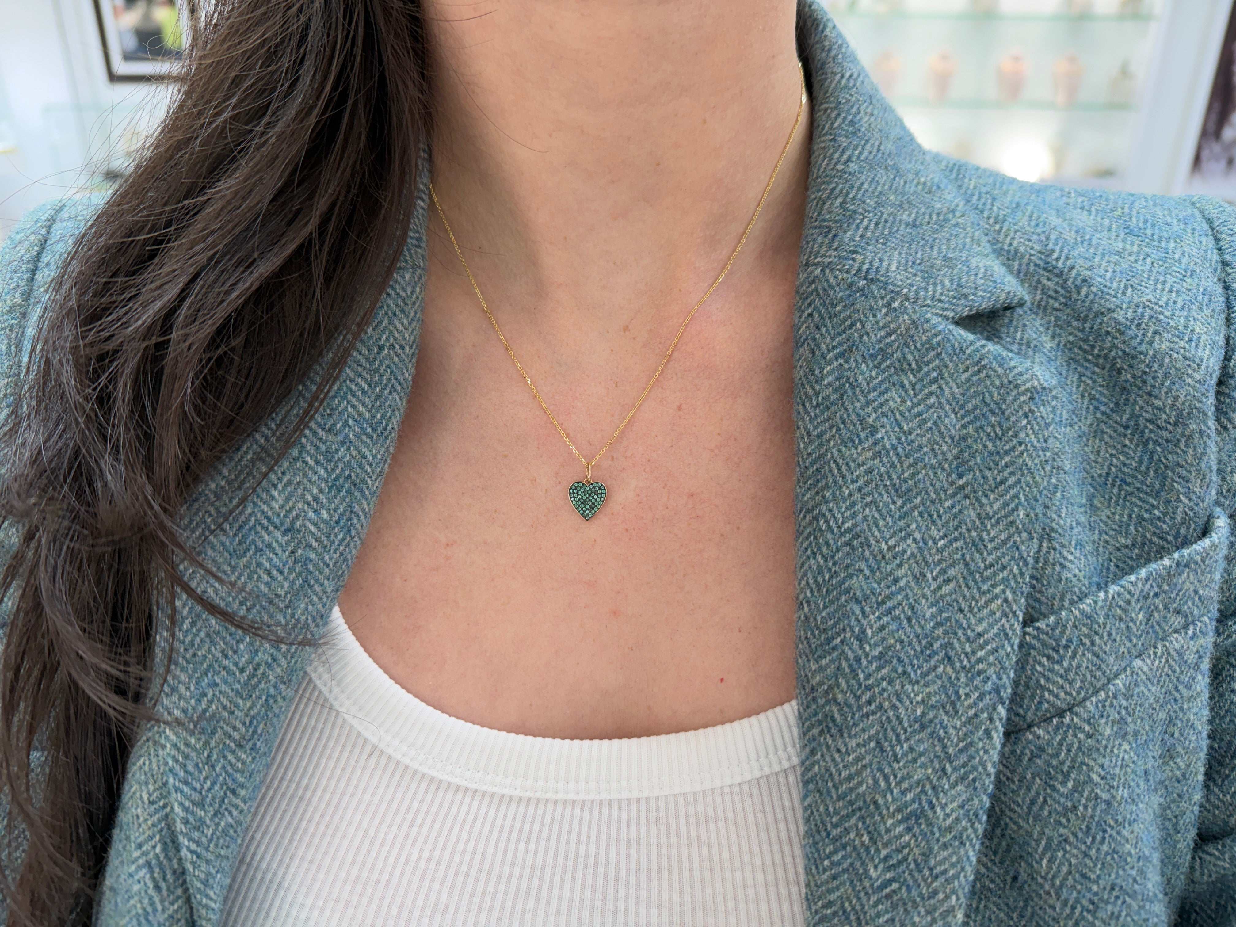 Emerald Heart Charm Necklace 14K