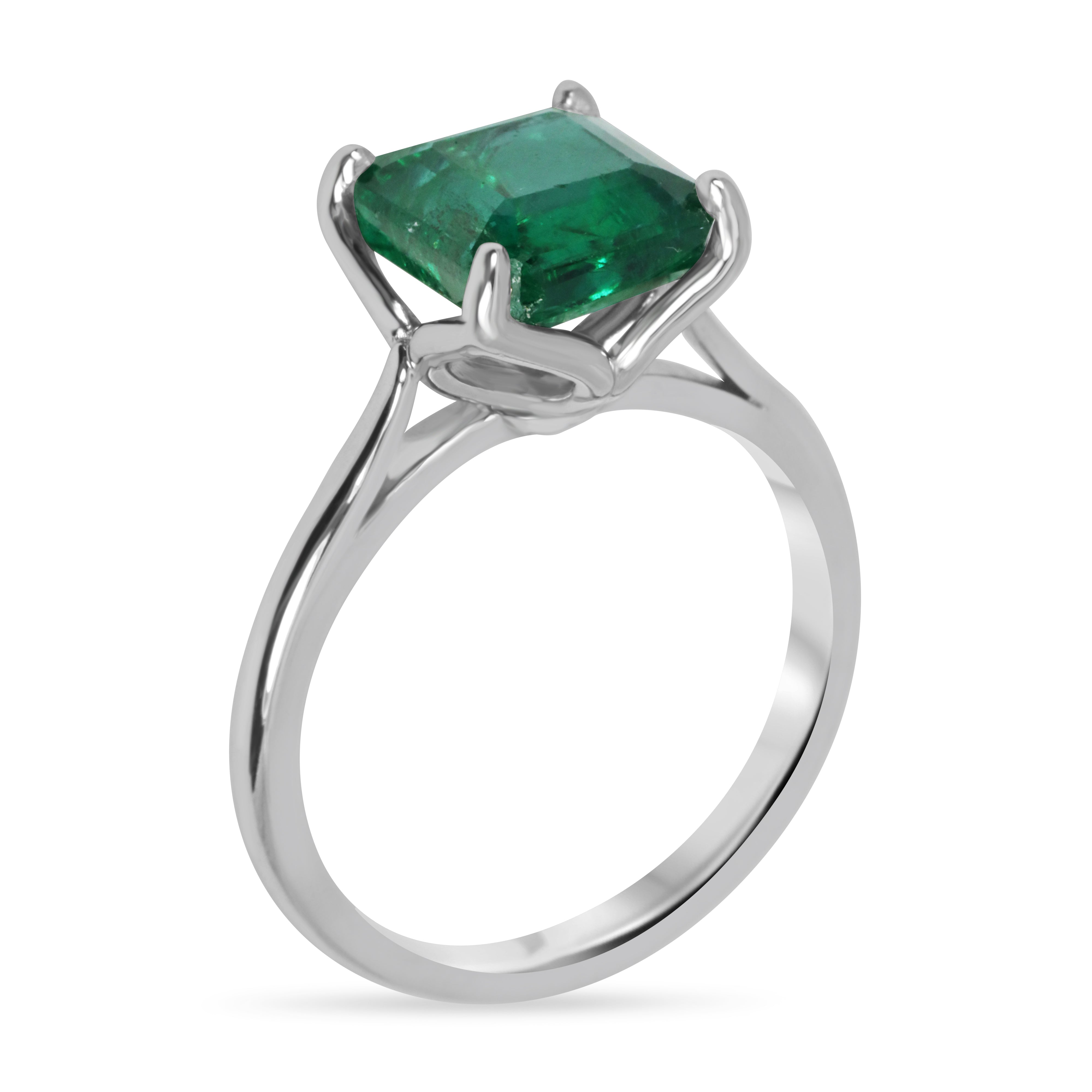 2.93 Carat Asscher Cut Natural Emerald White Gold Solitaire Engagement Ring