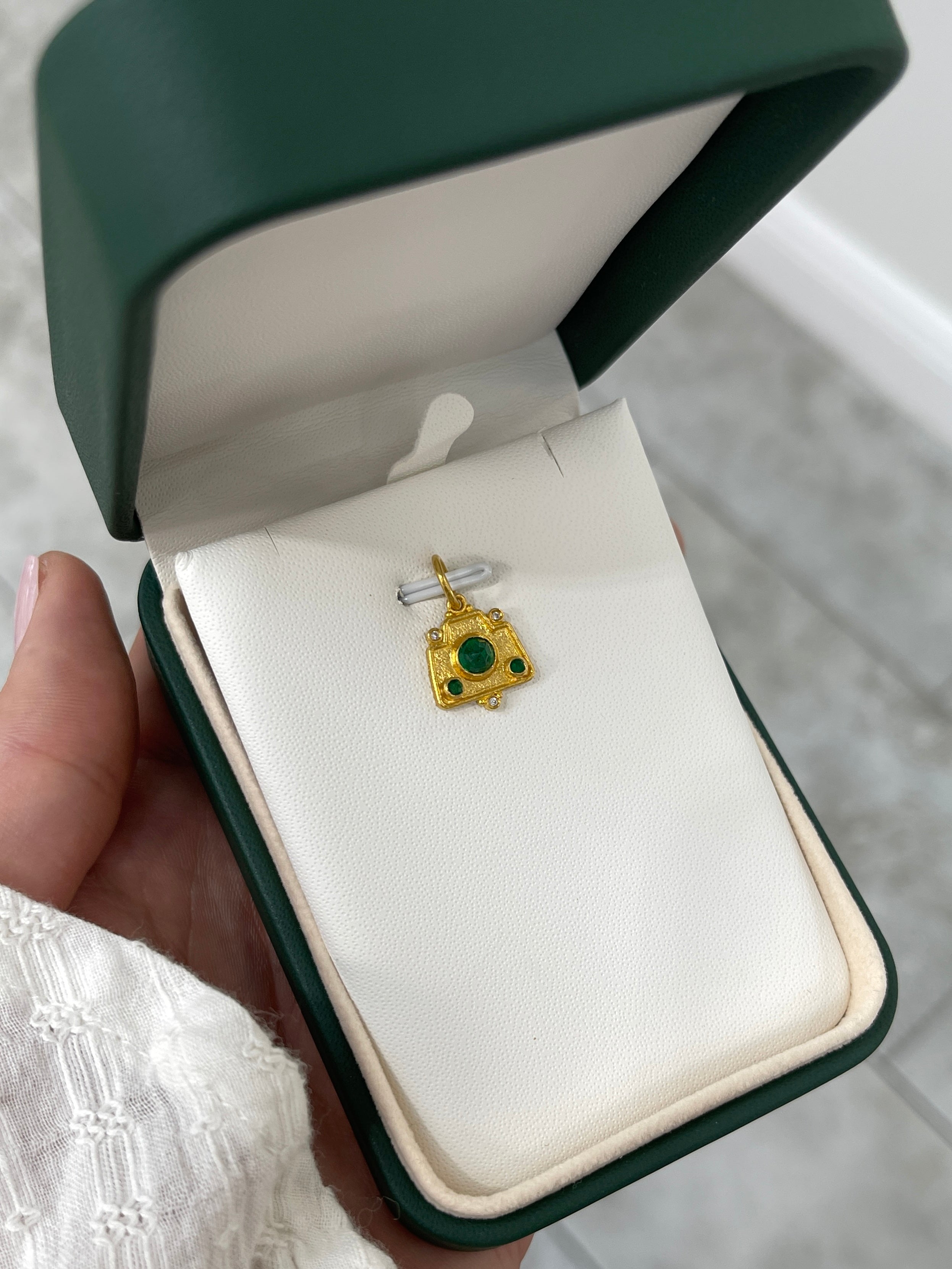 24K Gold Emerald & Diamond Camera Charm Pendant - JR Colombian Emeralds