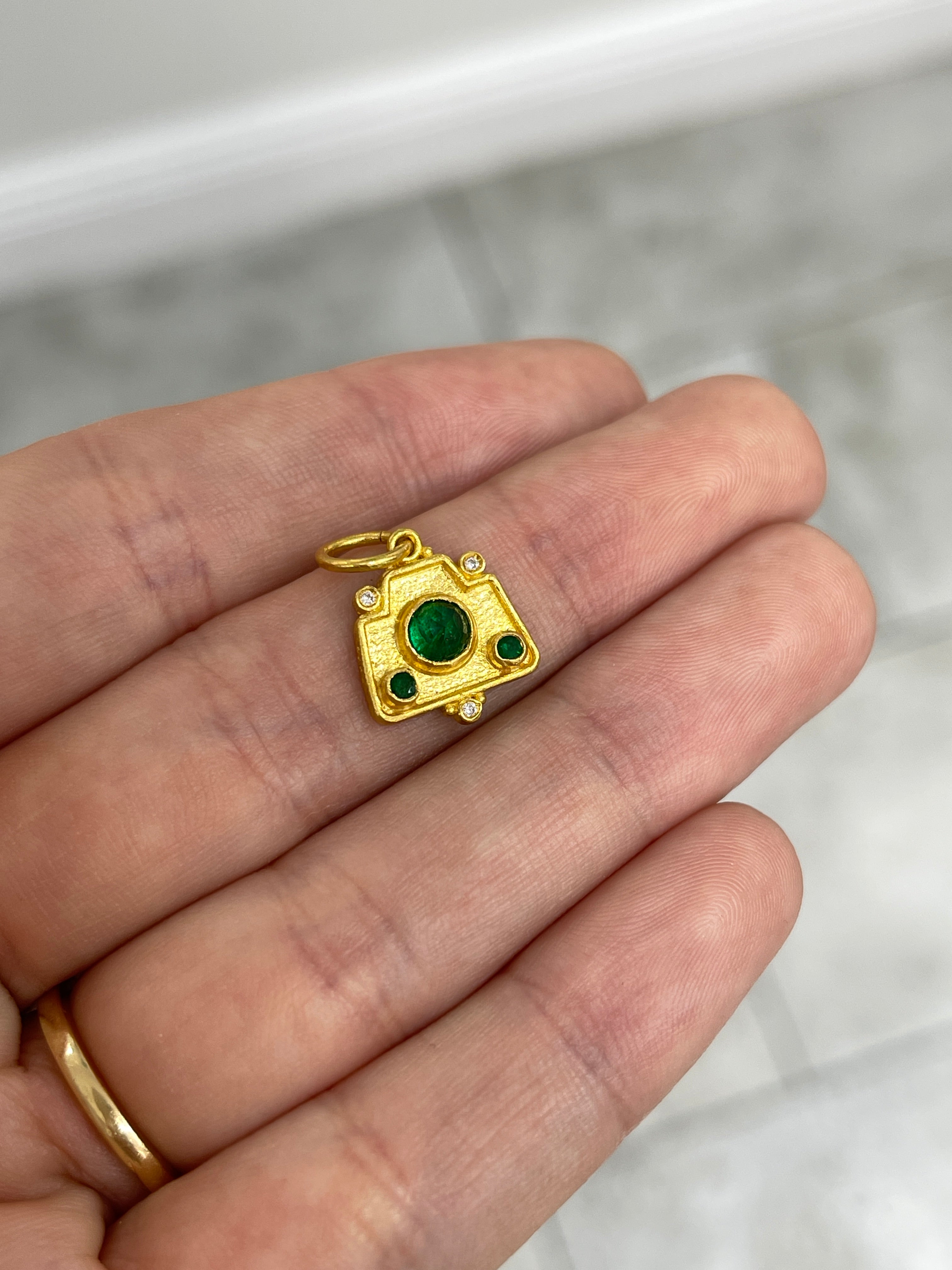 24K Gold Emerald & Diamond Camera Charm Pendant - JR Colombian Emeralds