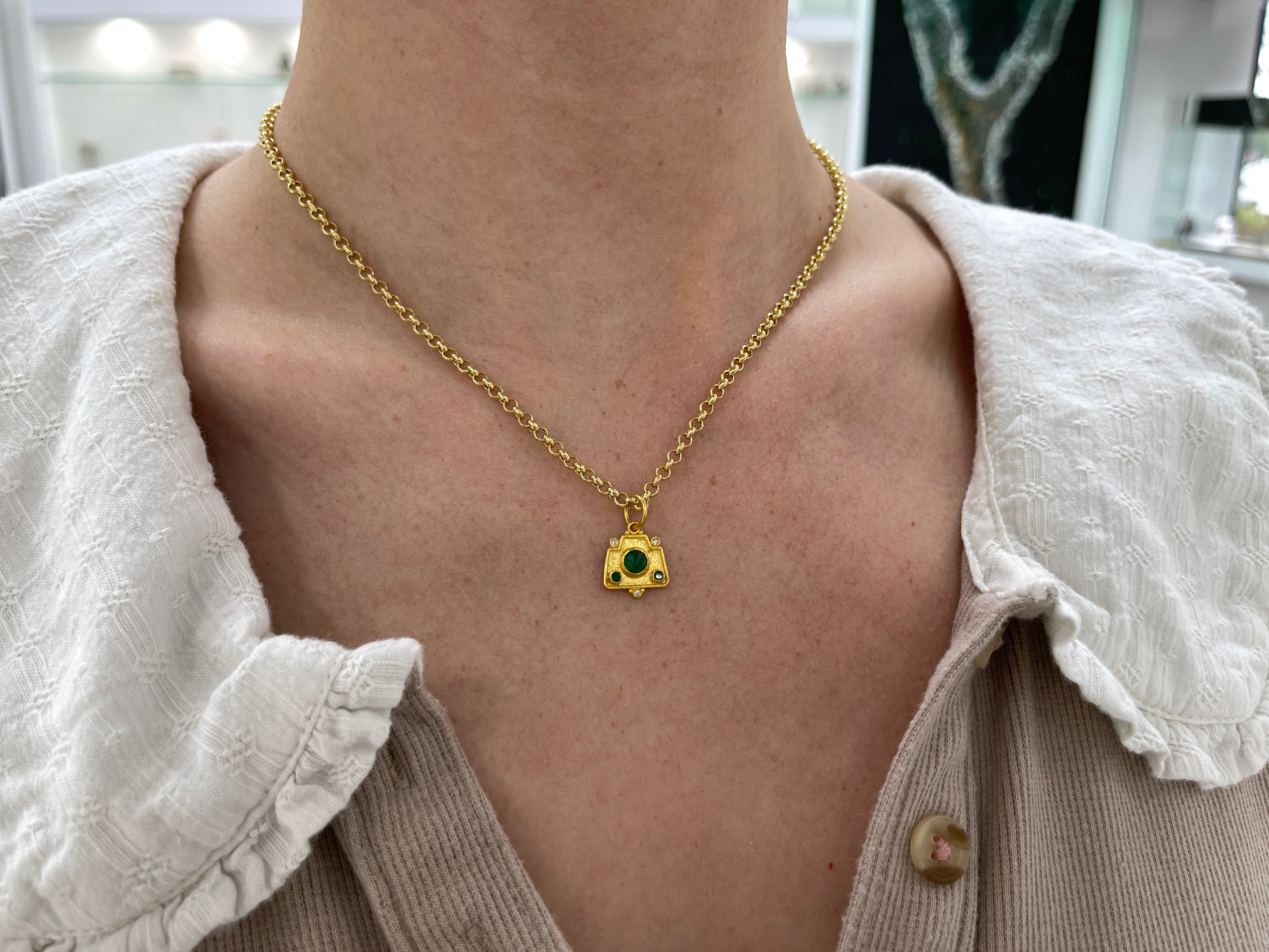 24K Gold Emerald & Diamond Camera Charm Pendant - JR Colombian Emeralds
