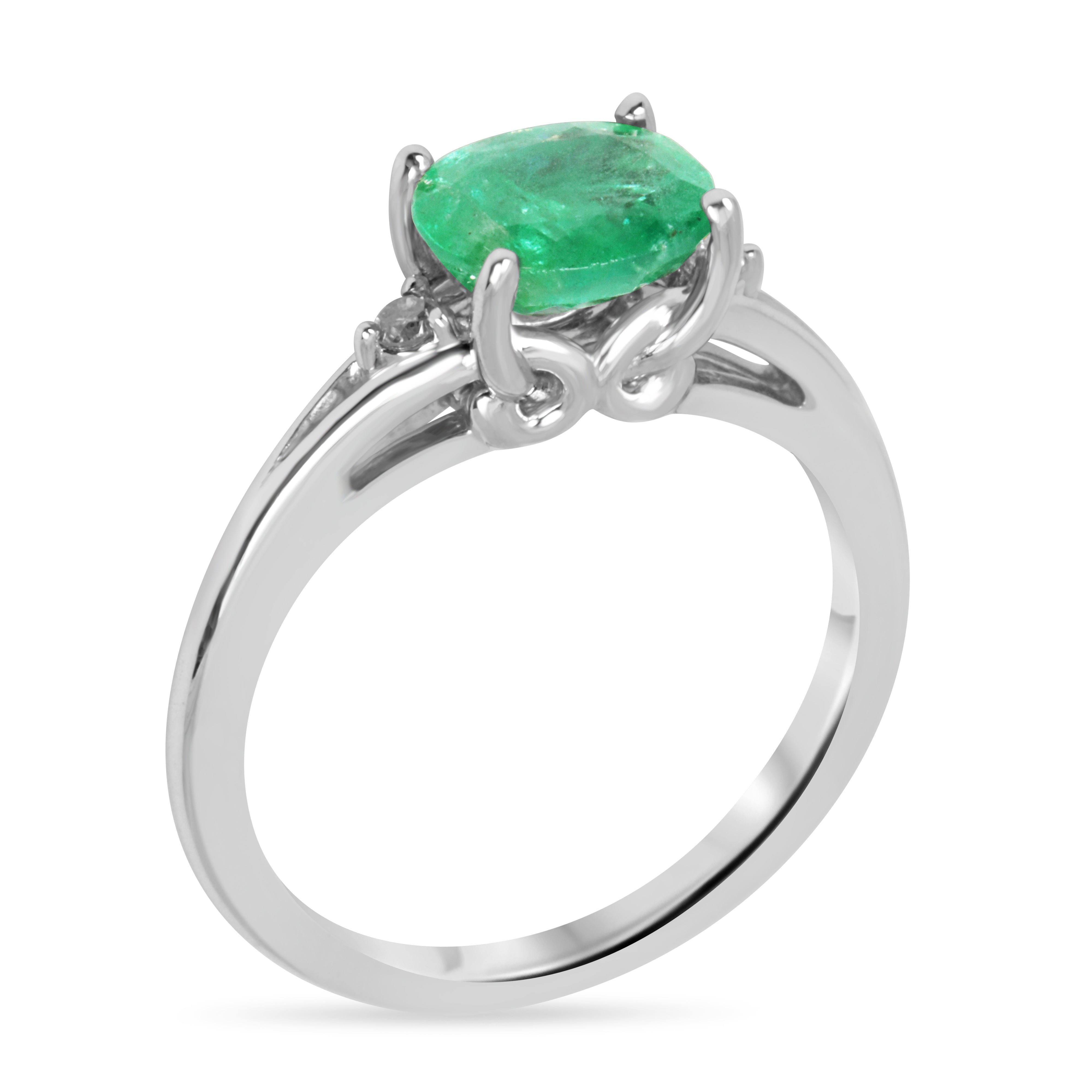 1.42tcw East to West Oval Emerald & Diamond Three Stone Ring 14K White