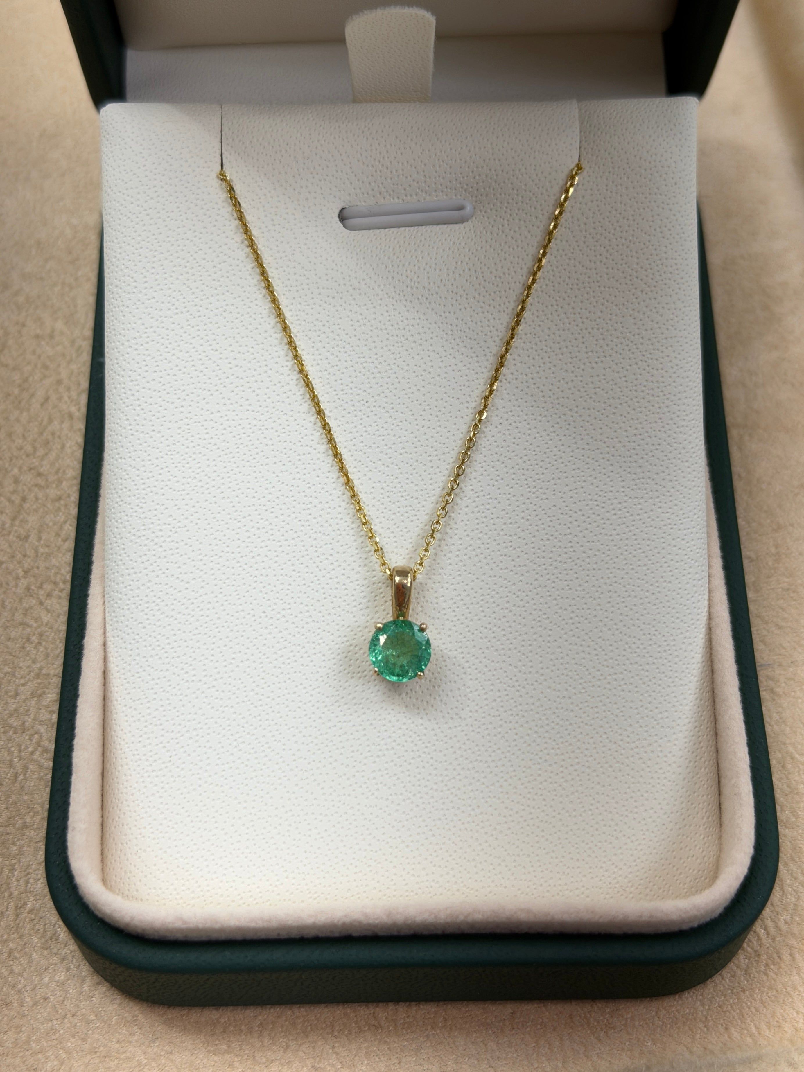 0.90 Carat Round Emerald Four Prong Necklace