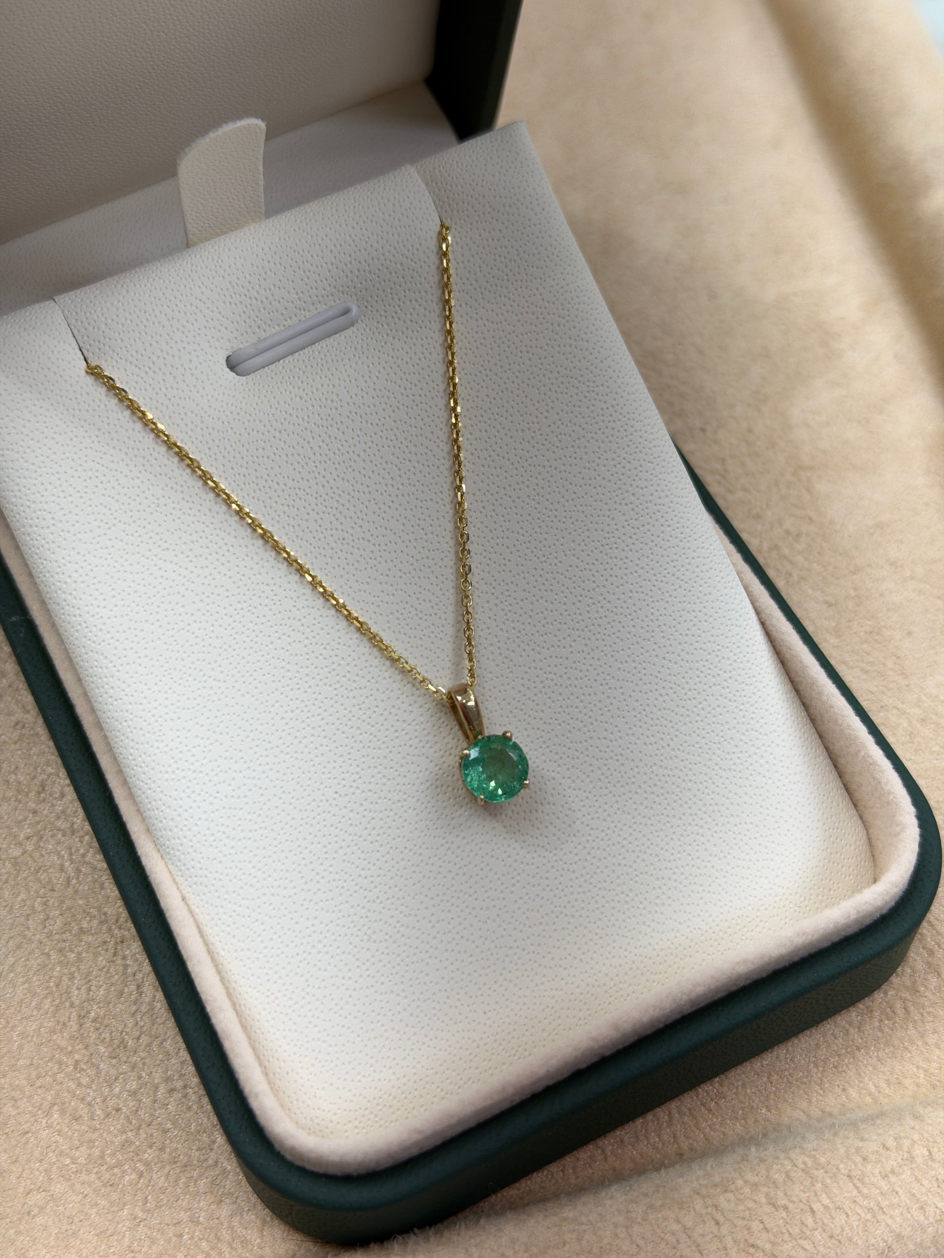 0.90 Carat Round Emerald Four Prong Necklace