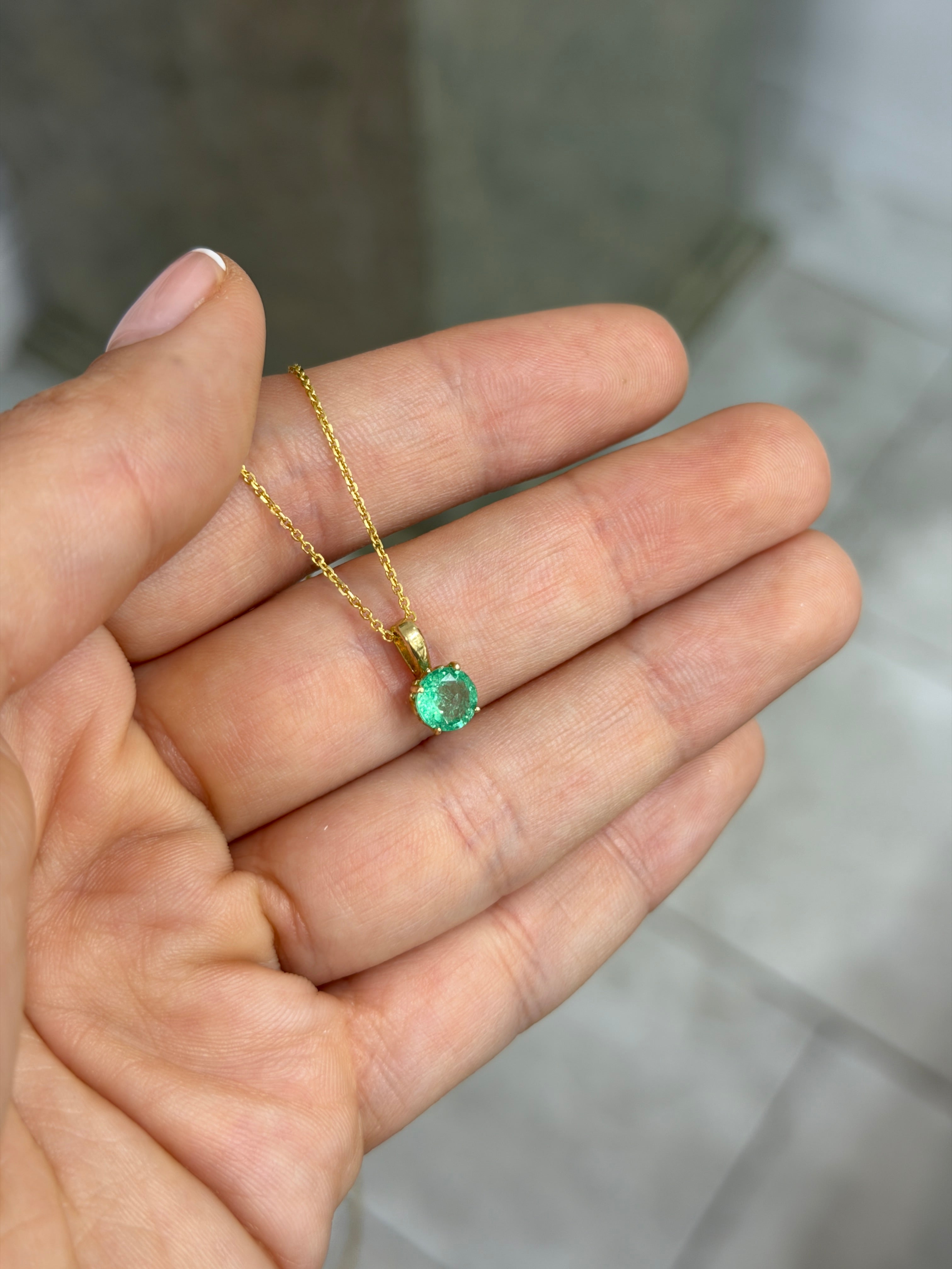 0.90 Carat Round Emerald Four Prong Necklace