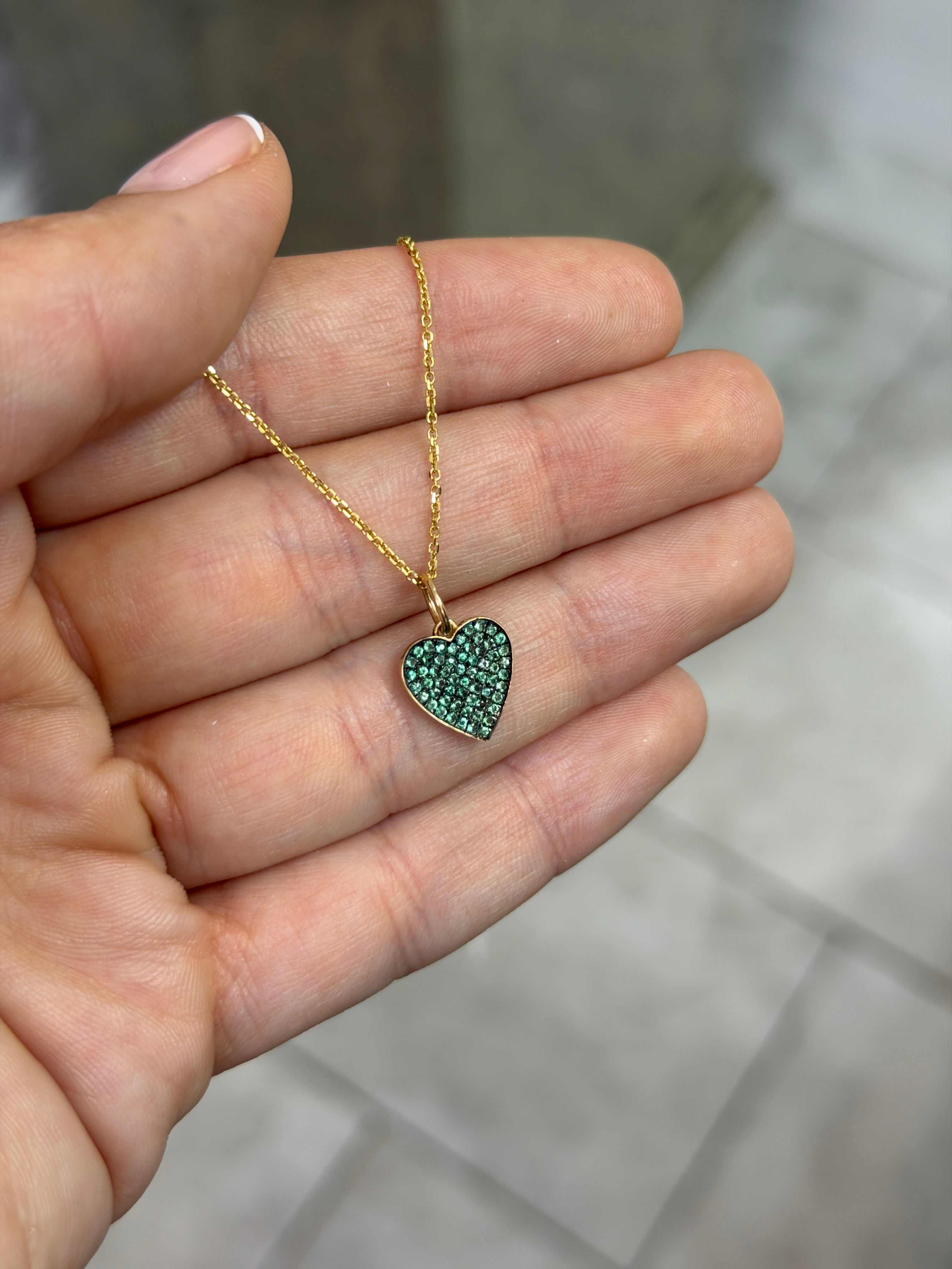 Emerald Heart Charm Necklace 14K