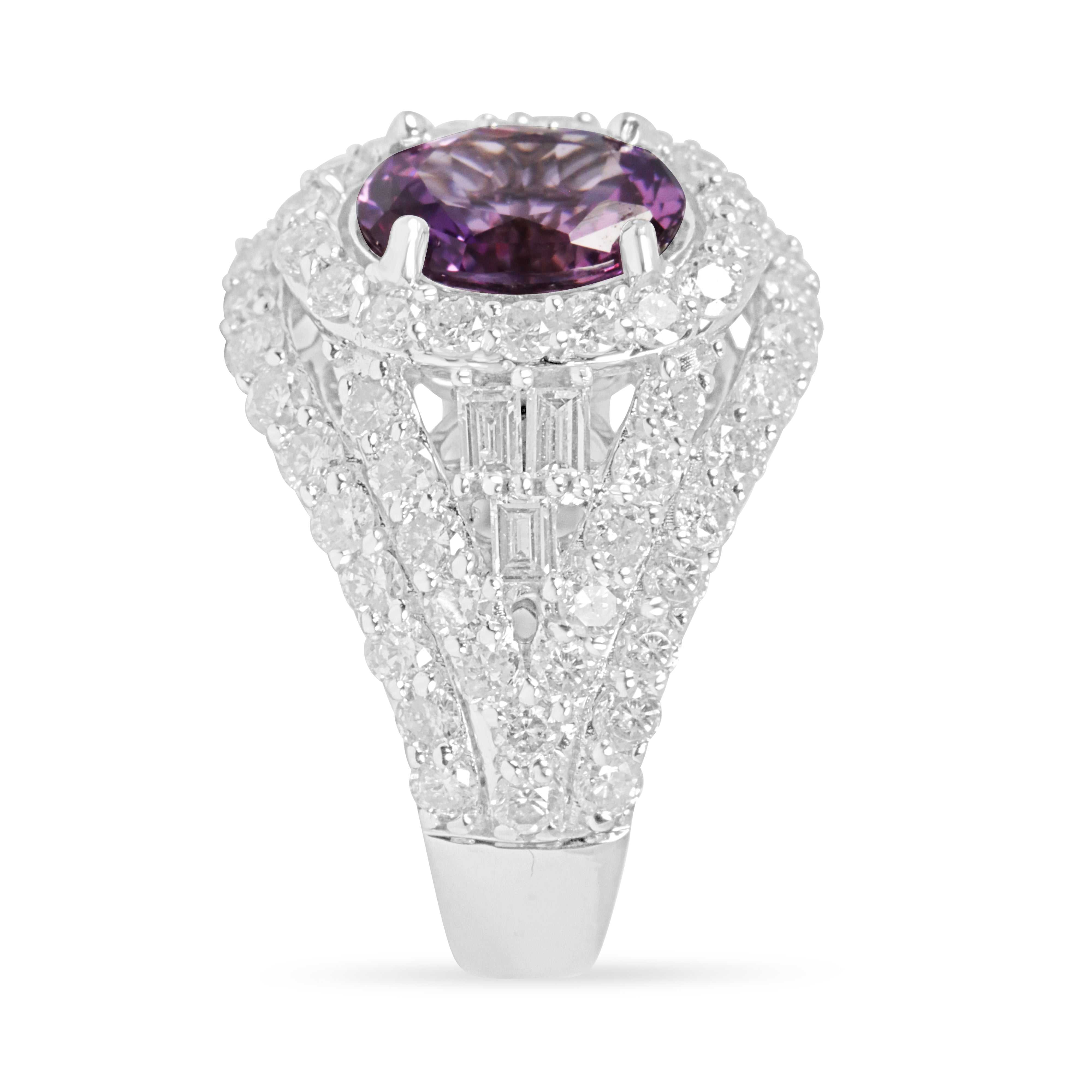 3.05tcw 14K Regal Vivid Pink Oval Sapphire & Diamond Halo Cocktail Ring - JR Colombian Emeralds
