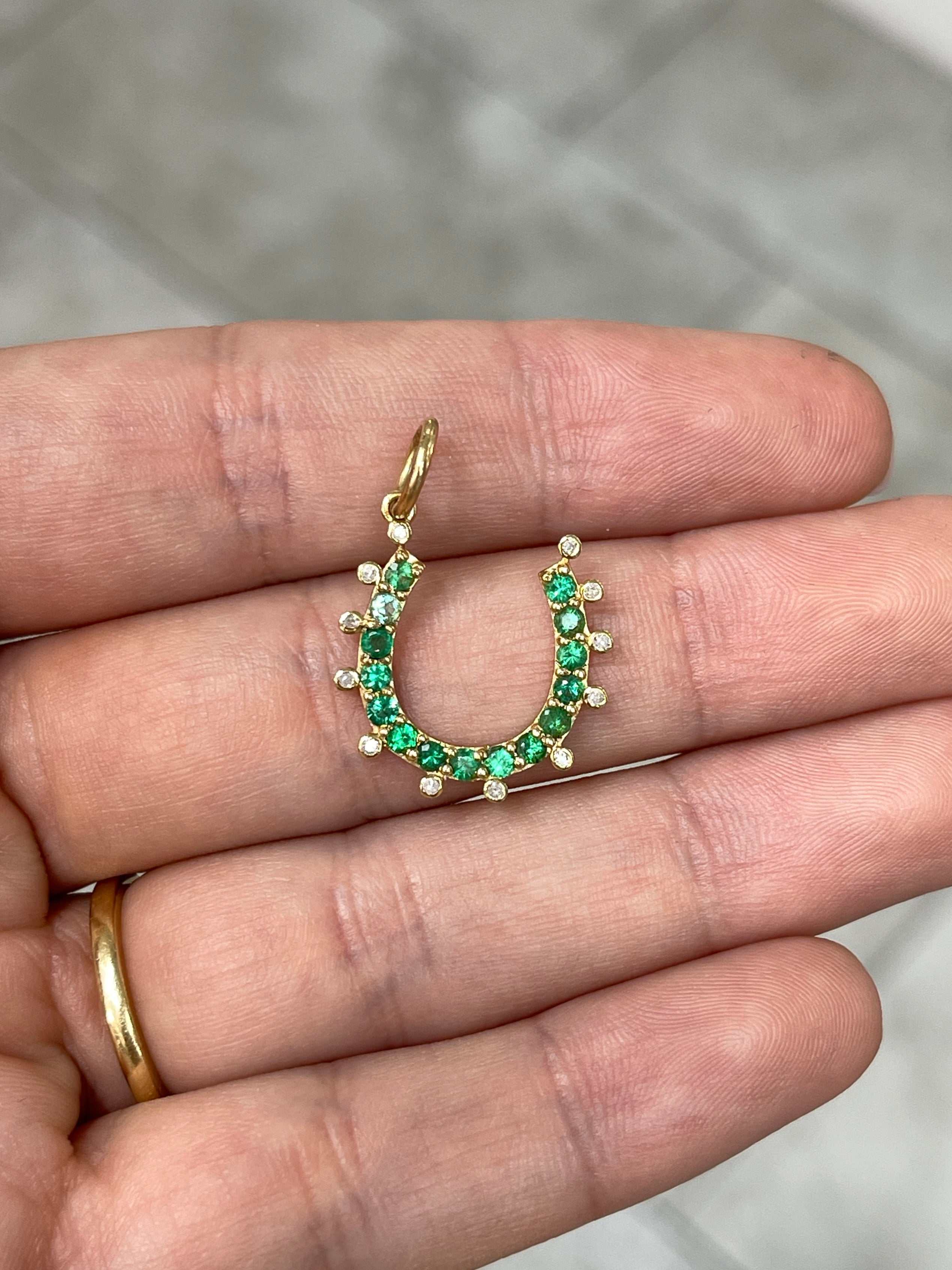14K Gold Emerald & Diamond Horseshoe Pendant - JR Colombian Emeralds