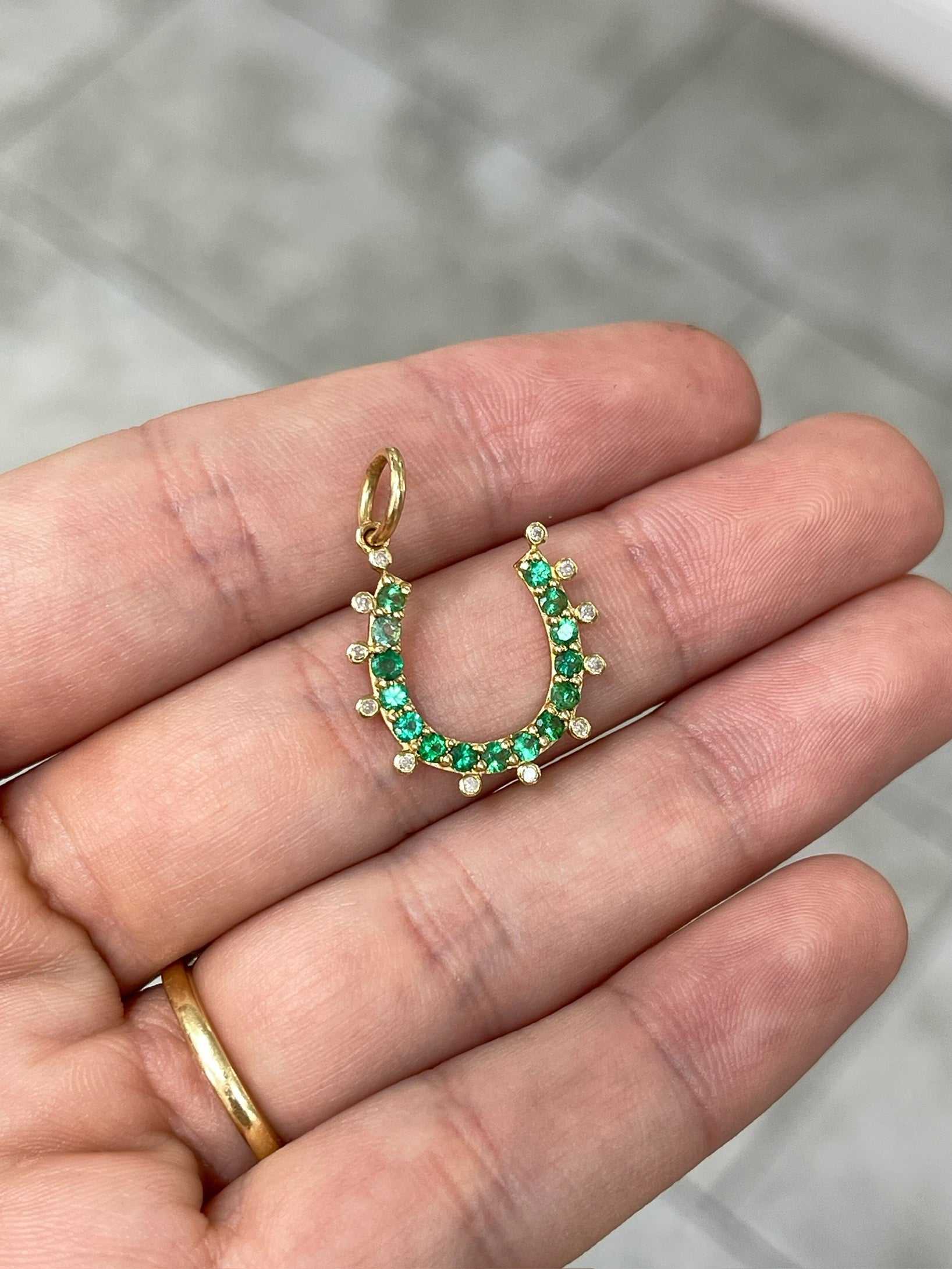14K Gold Emerald & Diamond Horseshoe Pendant - JR Colombian Emeralds