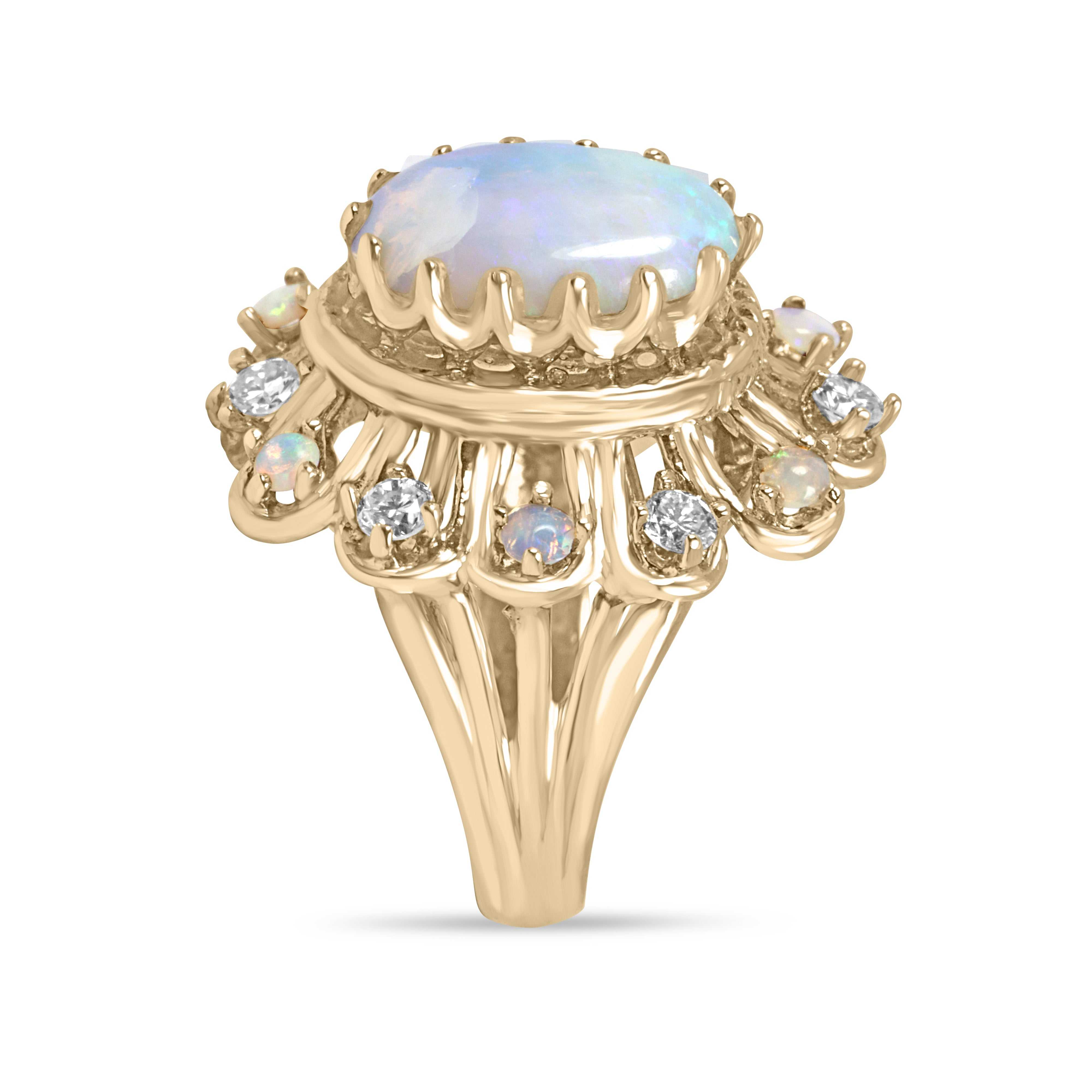 3.85tcw 14K Art Deco Vintage Antique Opal Diamond Cocktail Ring - JR Colombian Emeralds